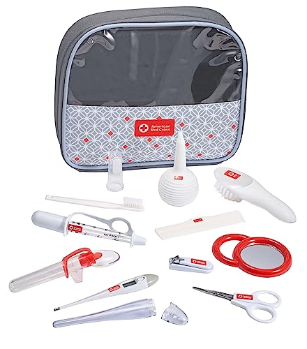 American Red Cross Deluxe Baby Health & Grooming Kit - Infant Care Essentials with Thermometer, Medicine Dispenser, Comb, Brush, Nail Clippers & Tote Bag - Perfect for Newborns, Travel & Home Baby Care