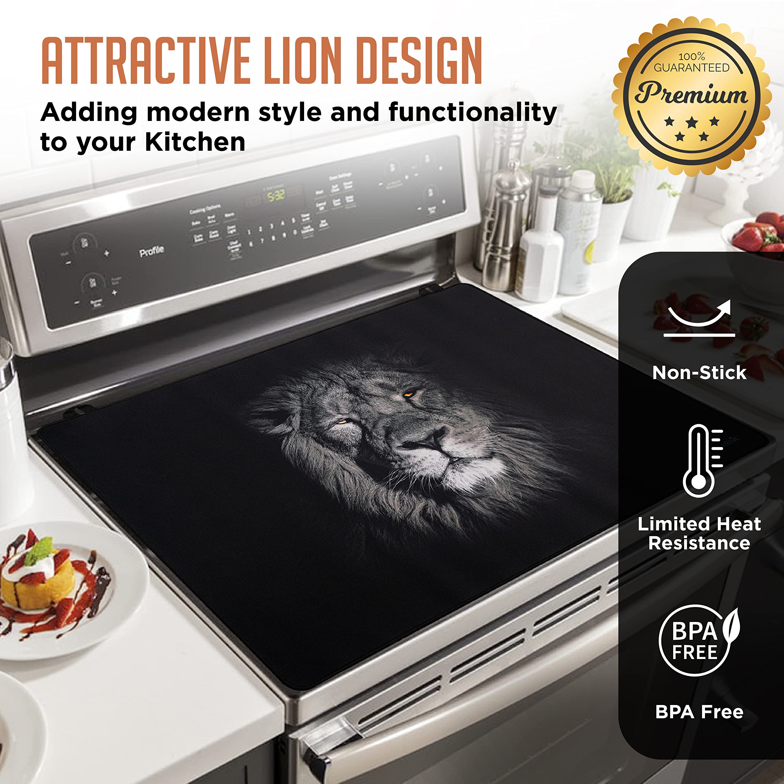 Larsic Stove Cover - Non-Slip Waterproof Electric Stove Protector for Washer Dryer Top, Foldable Scratch-Resistant Kitchen Organizer (28.5x20.5 Inches, Lion Print) - Perfect for Small Apartments & RV Cooking Spaces