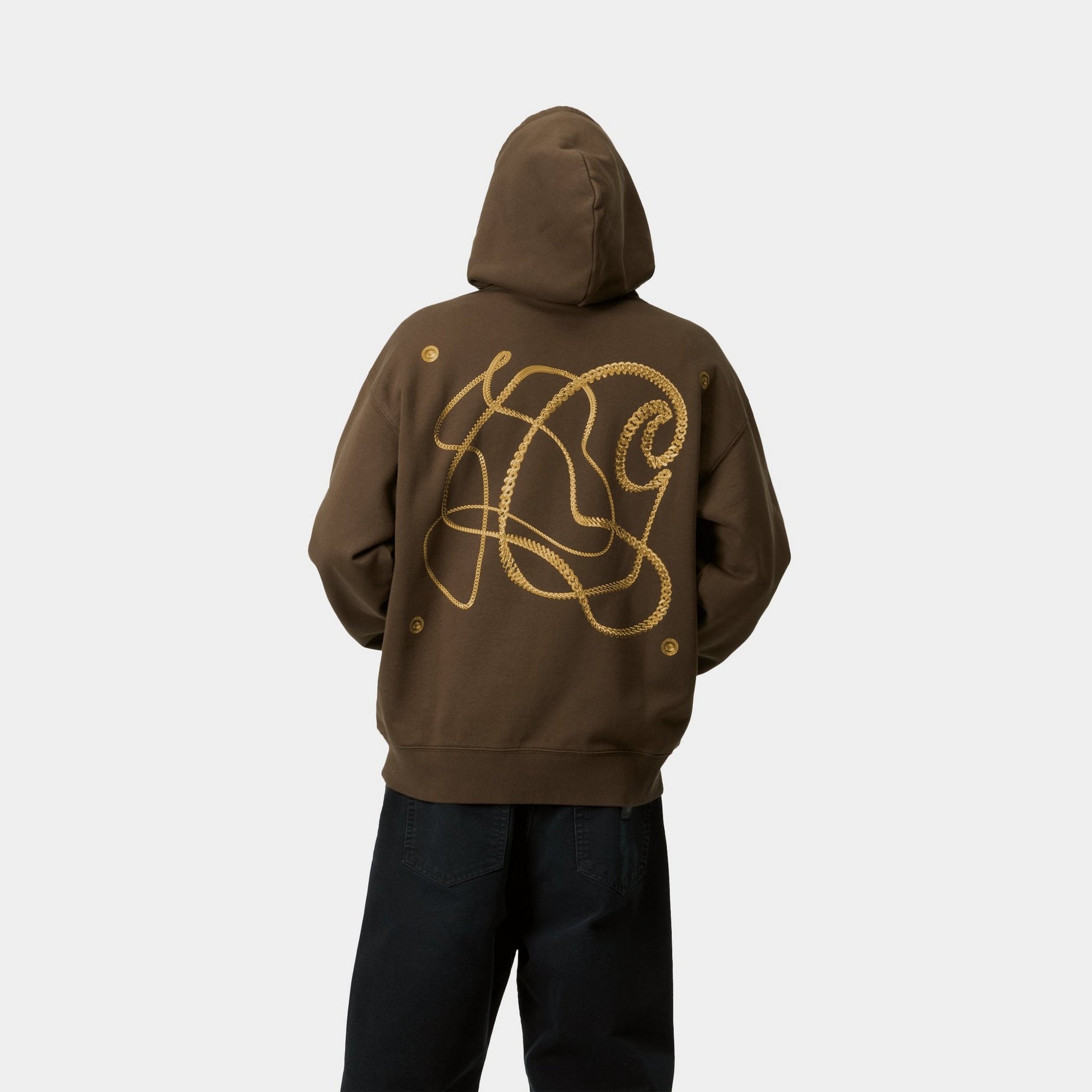 Liberica Hooded Charm Link Sweatshirt - Gold Stone Washed Cotton Pullover for Women | Casual Streetwear & Loungewear