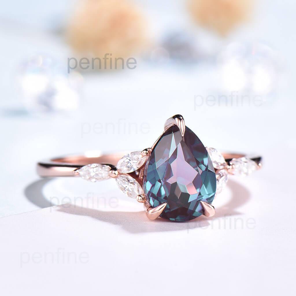 Vintage Alexandrite Pear Shaped Nadia Engagement Ring with Claw Prong Setting - Perfect for Wedding Proposals, Anniversaries & Romantic Gifts