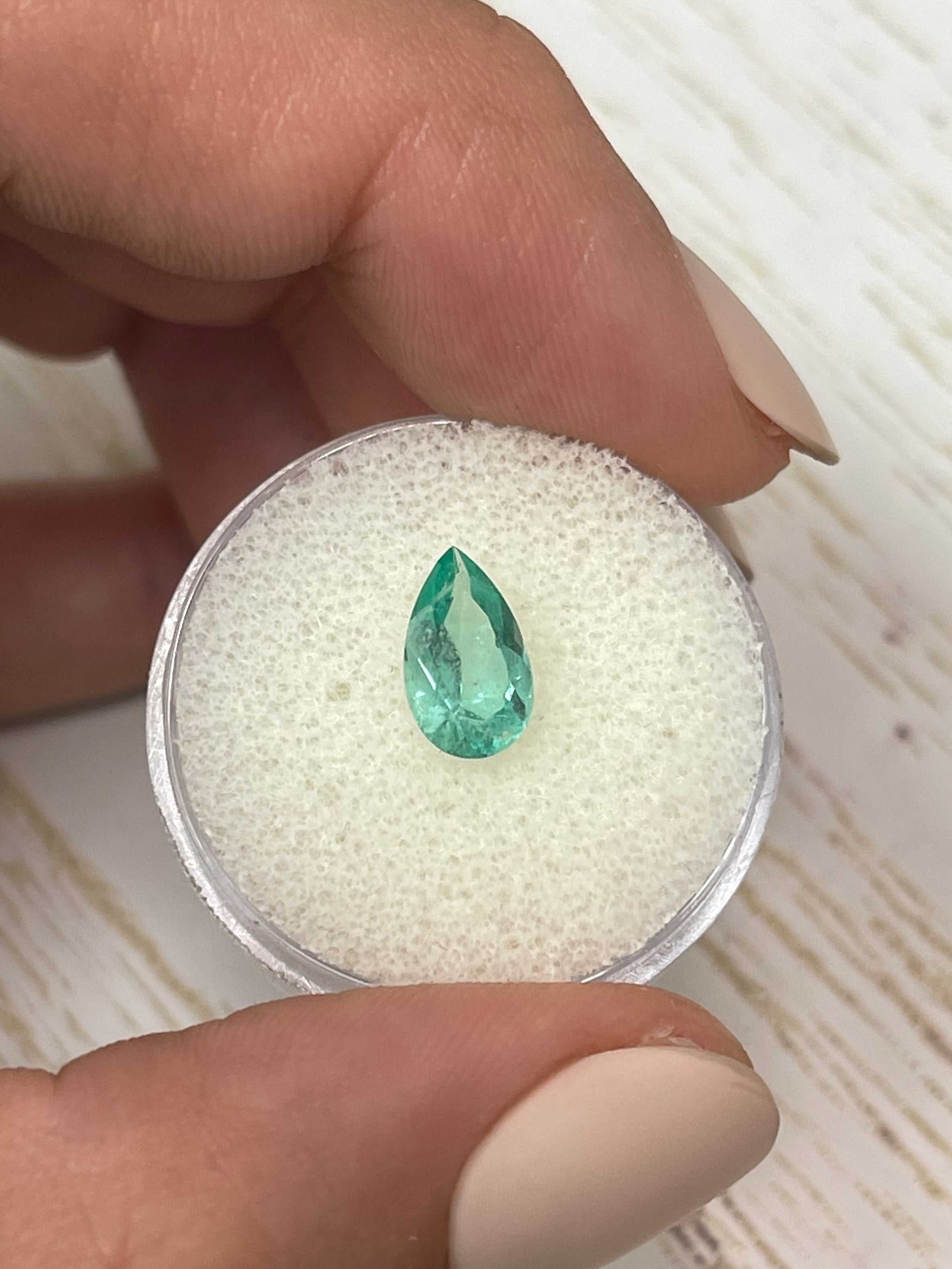 1.36 Carat Light Bluish Green Natural Loose Colombian Emerald Pear Cut Gemstone for Jewelry Making & Engagement Rings | Premium Loose Emerald for Collectors & Designers