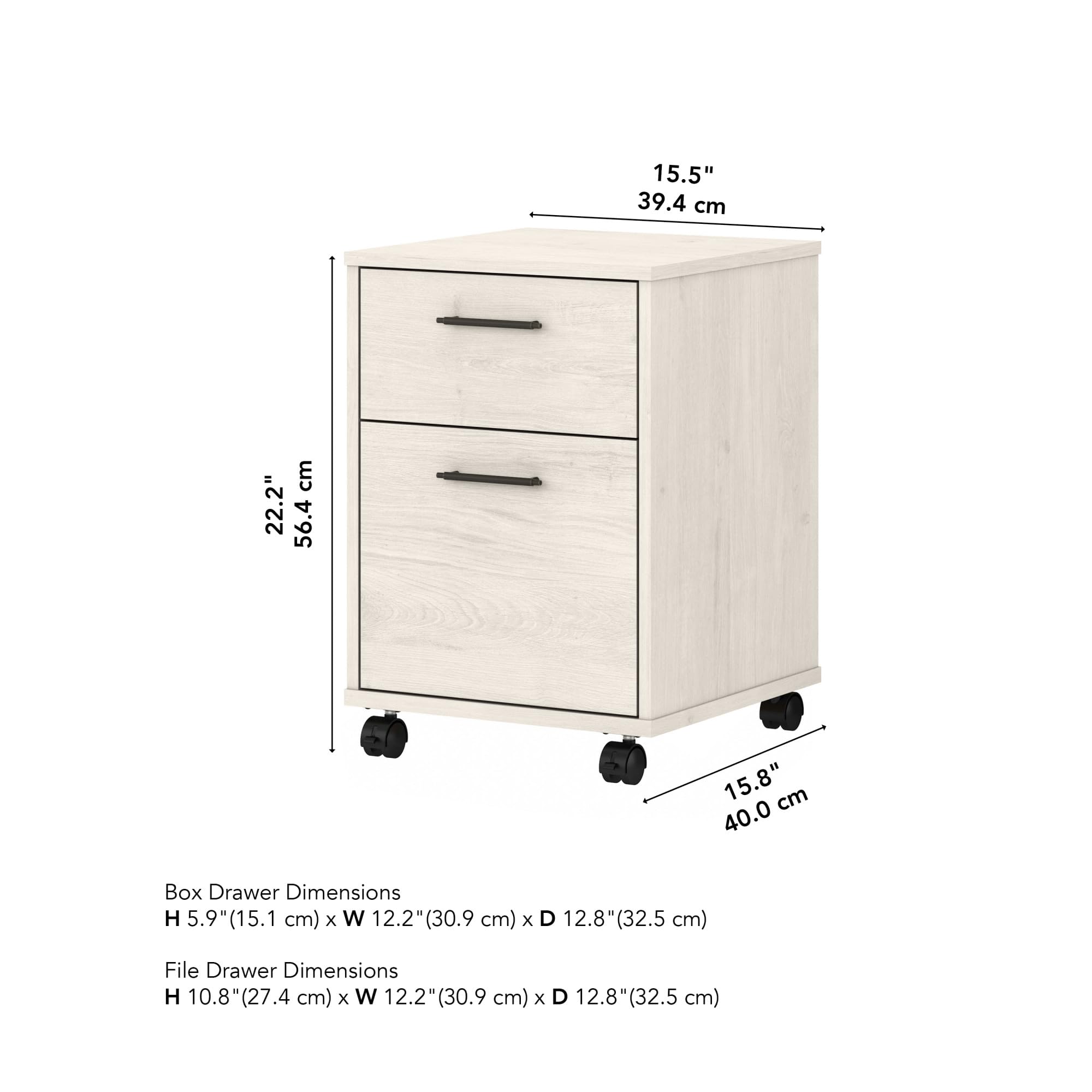 Bush Furniture Key West 2-Drawer Rolling File Cabinet - Linen White Oak Mobile Storage Cabinet for Home Office, Small Under Desk Organization with Wheels | Perfect for Document Storage & Workspace Organization