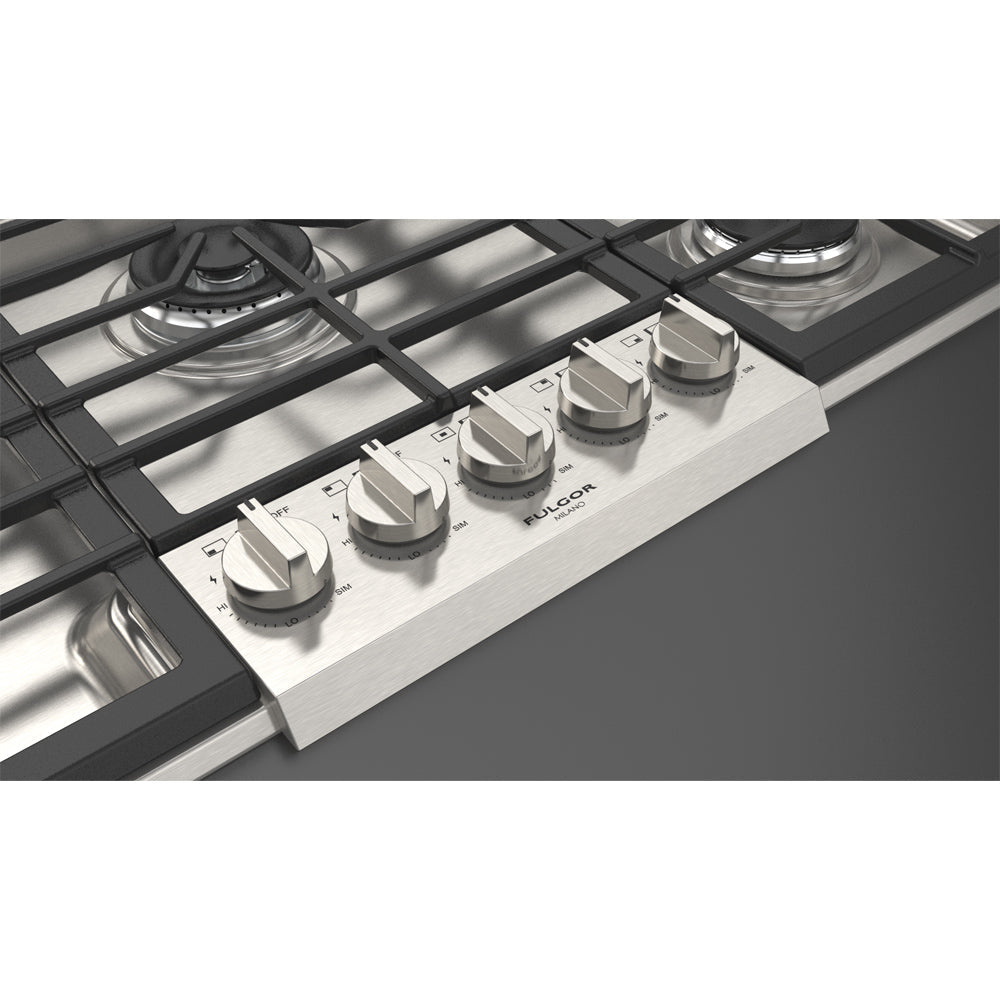 Fulgor Milano 36 Inch 5 Burner Gas Cooktop - 400 Series Stainless Steel (F4PGK365S1) | Professional Kitchen Appliance for Home Chefs & Cooking Enthusiasts