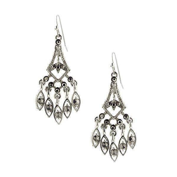 1928 Vintage Hematite Chandelier Drop Earrings for Women - Elegant Dangling Jewelry for Parties, Weddings & Evening Events