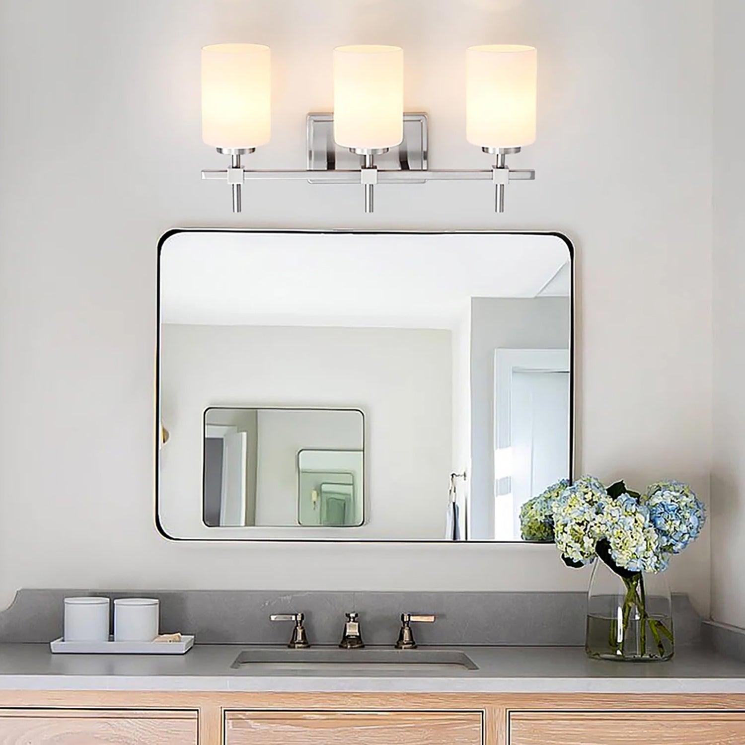 Jasper Gold Modern Frosted Glass 3-Light Bathroom Vanity Light Fixture - Perfect for Bathroom, Powder Room, and Dressing Area Lighting