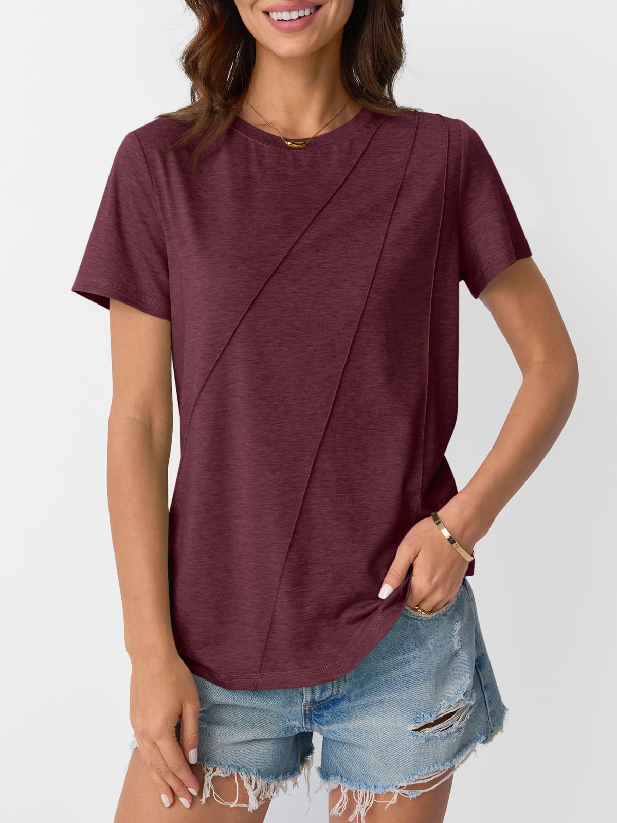 AUTOMET Women's Summer Tops - Breathable Workout Shirts, Beach Vacation Outfits & Business Casual T-Shirts | Trendy Spring Clothes 2025 | Perfect for Gym, Office & Travel
