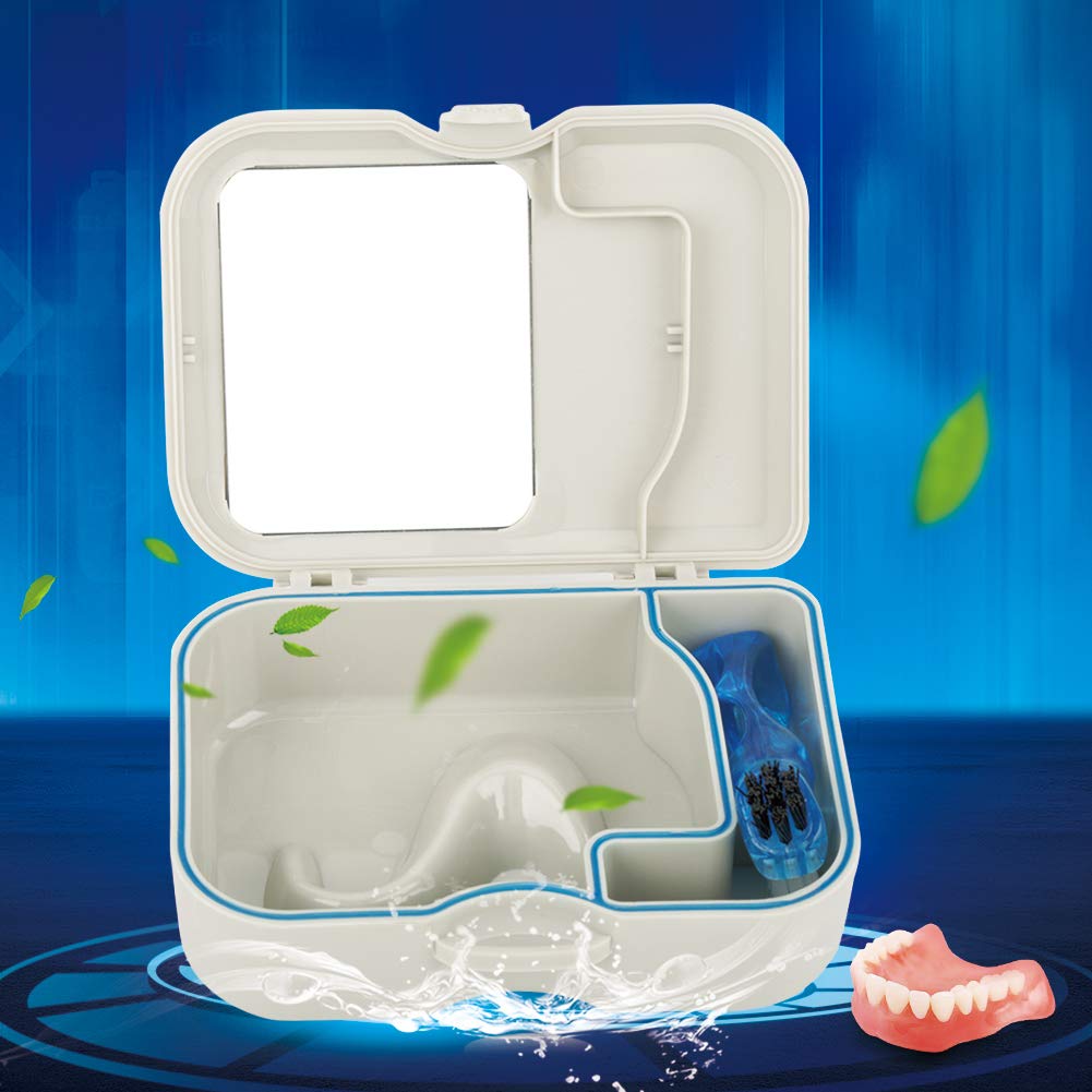 Bognajin Denture Storage Case with Mirror & Cleaning Brush - Portable False Teeth Holder for Travel, Home & Daily Dental Care