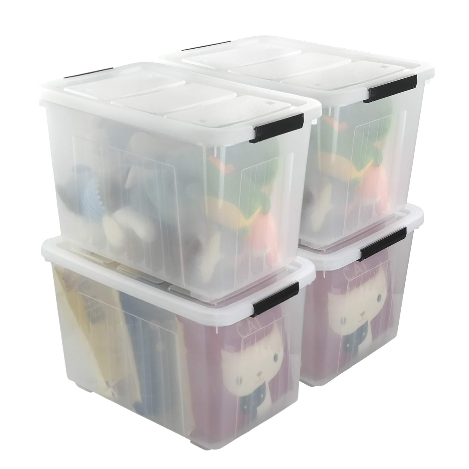 4 Pack Large Plastic Storage Boxes with Wheels & Lids - 70L Heavy Duty Organizing Bins for Home, Garage, Office - Stackable Rolling Storage Containers for Clothes, Toys, Seasonal Decorations