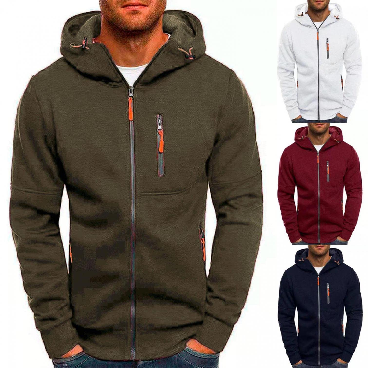 Men's Athletic Long Sleeve Pullover Sweatshirt - Stitched Color Design with Drawstring Hood | Perfect for Gym, Running & Casual Wear