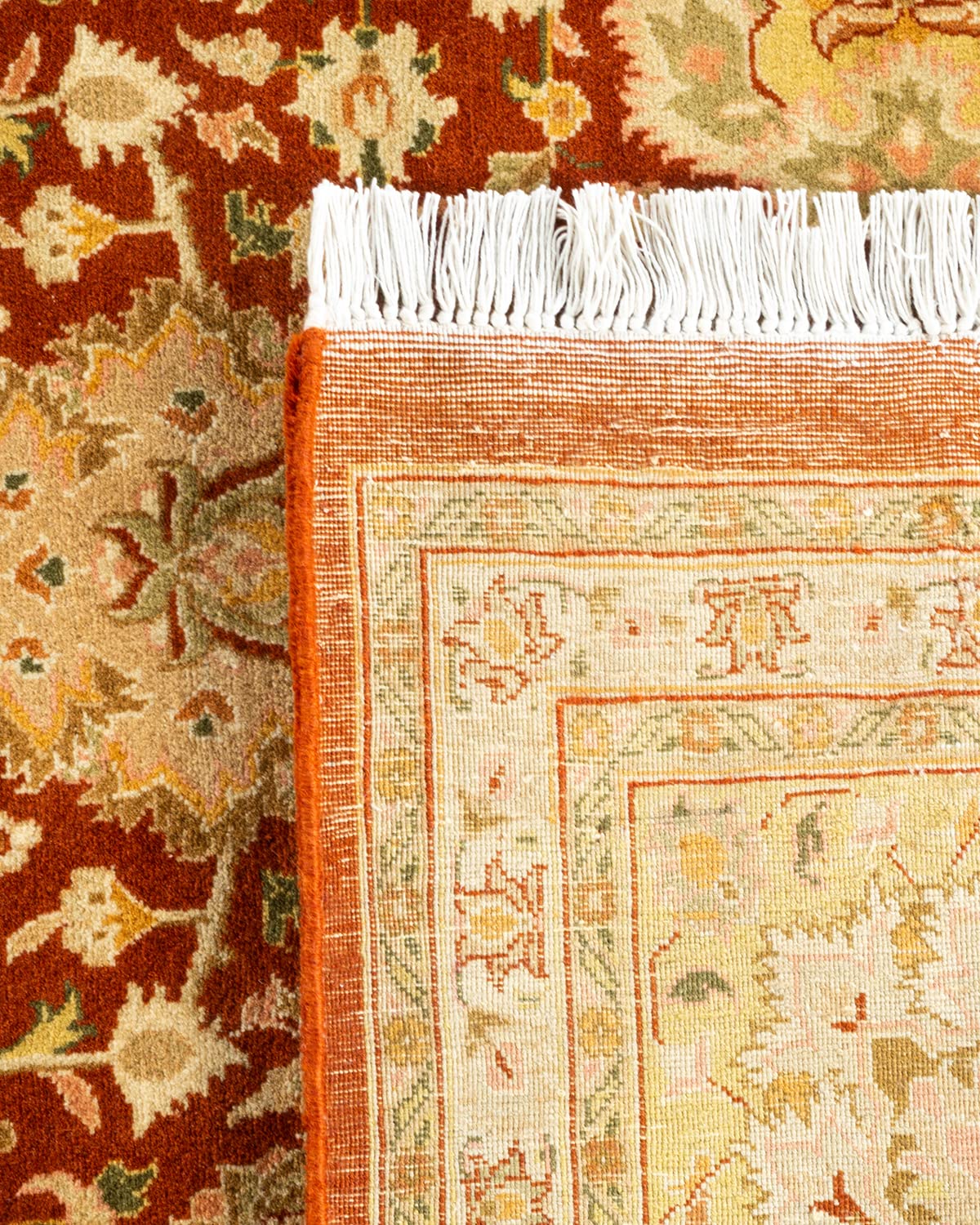 Handmade Wool Oriental Mogul Orange 8x10 Area Rug - Traditional Hand-Knotted One-of-a-Kind Solo Rugs for Living Room, Bedroom & Dining Room Decor