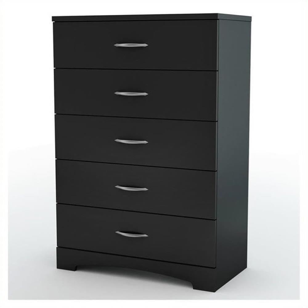 Modern 2-Piece Bedroom Furniture Set - 5-Drawer Tall Chest & Nightstand with Shelf, Black - Perfect for Small Spaces & Contemporary Bedroom Decor