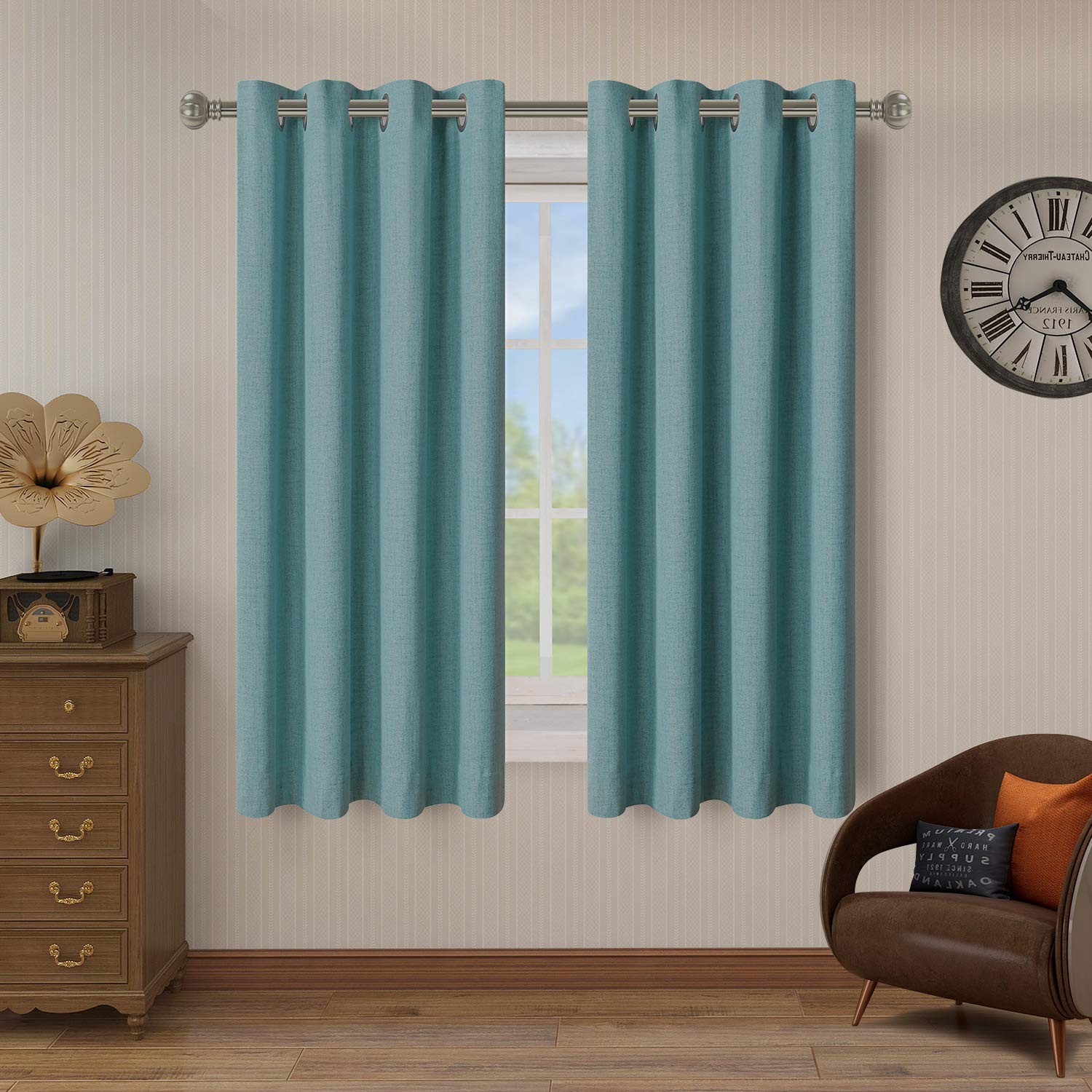 LORDTEX 100% Blackout Curtains for Bedroom - Thermal Insulated Light Blocking Window Drapes, Linen Textured Burlap Room Darkening Curtains (2 Panels, 52x45 Inches, Teal) - Perfect for Bedroom, Living Room & Home Theater
