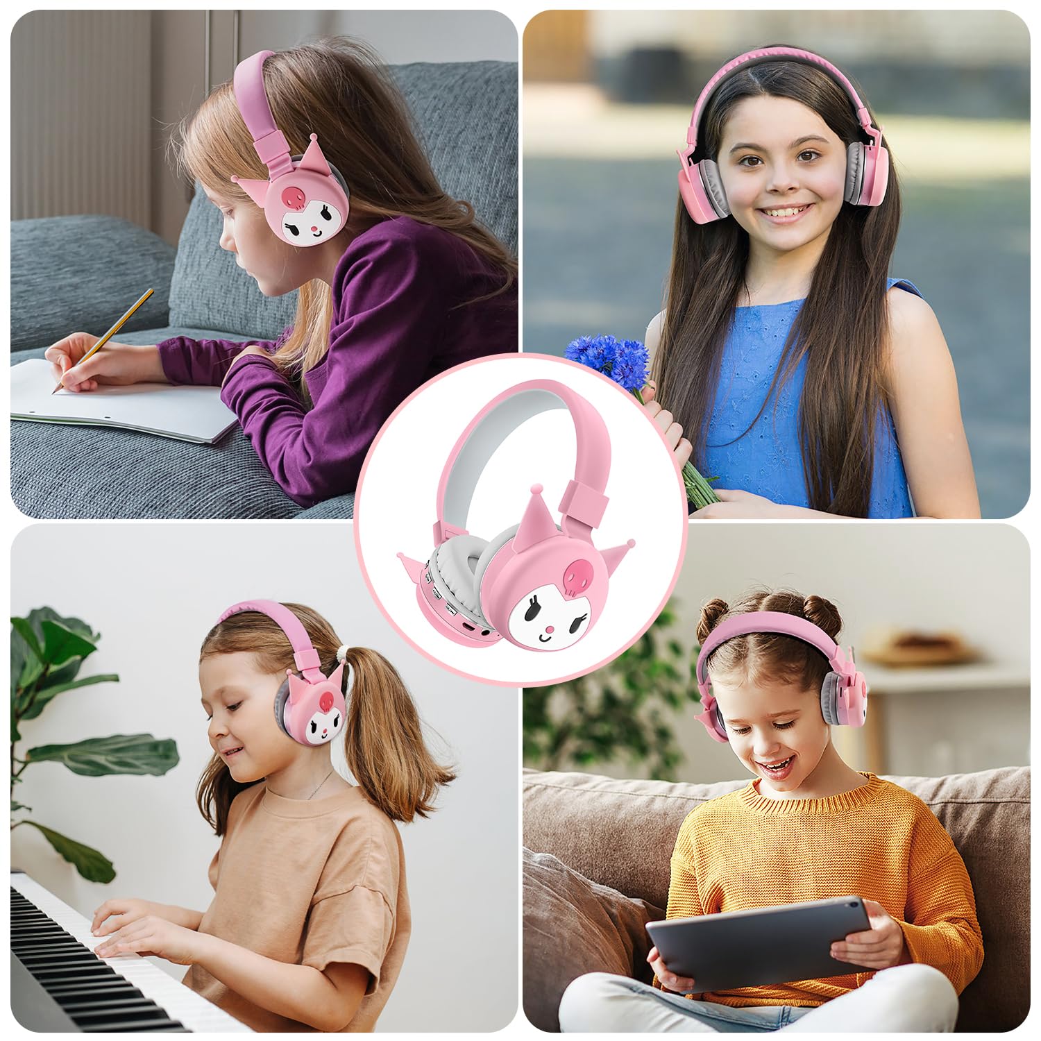 Wireless Kids Bluetooth Headphones with Microphone - Over Ear Noise Cancelling Headphones for Boys & Girls, Cute Toddler Headset with TF Card Slot - Perfect for School, Travel, Phone & Tablet Use (Pink)