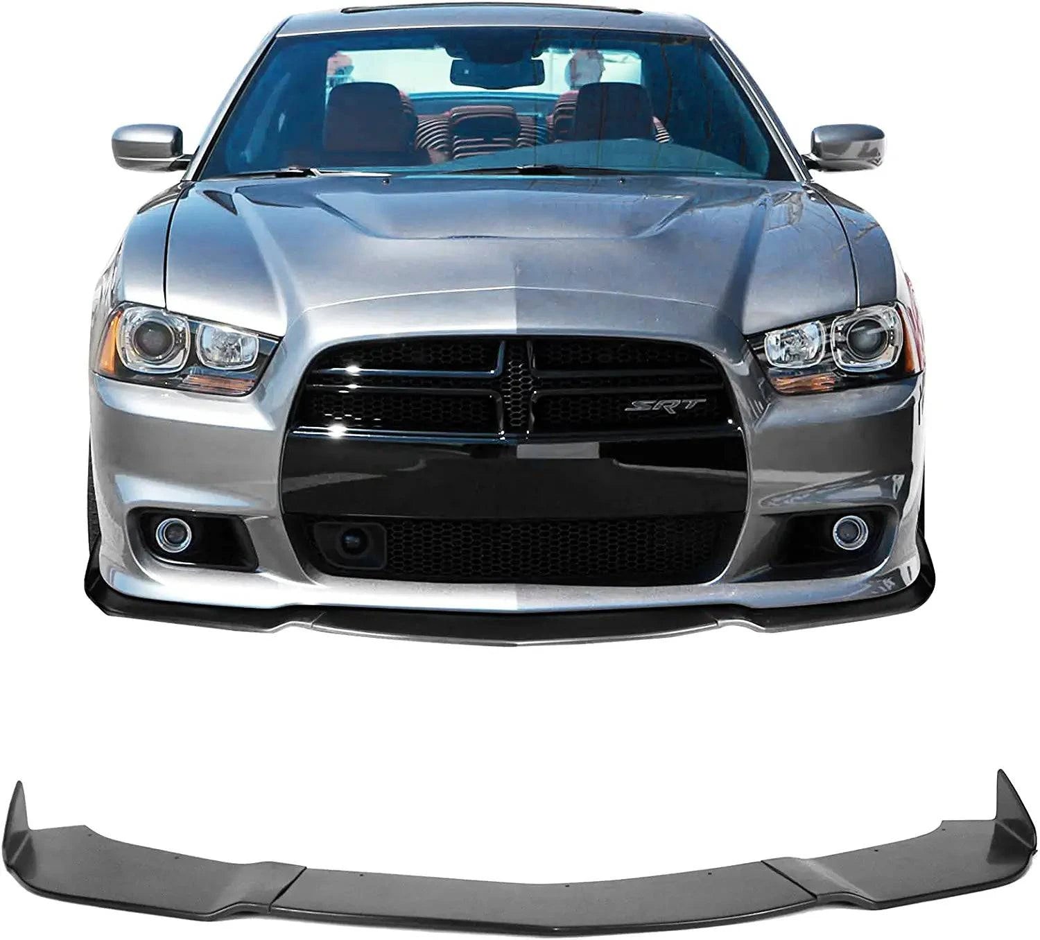 2012-2014 Dodge Charger SRT Front Lip Spoiler - 3 Piece Unpainted ABS Plastic Body Kit - Enhance Style & Aerodynamics for Street Racing & Car Shows