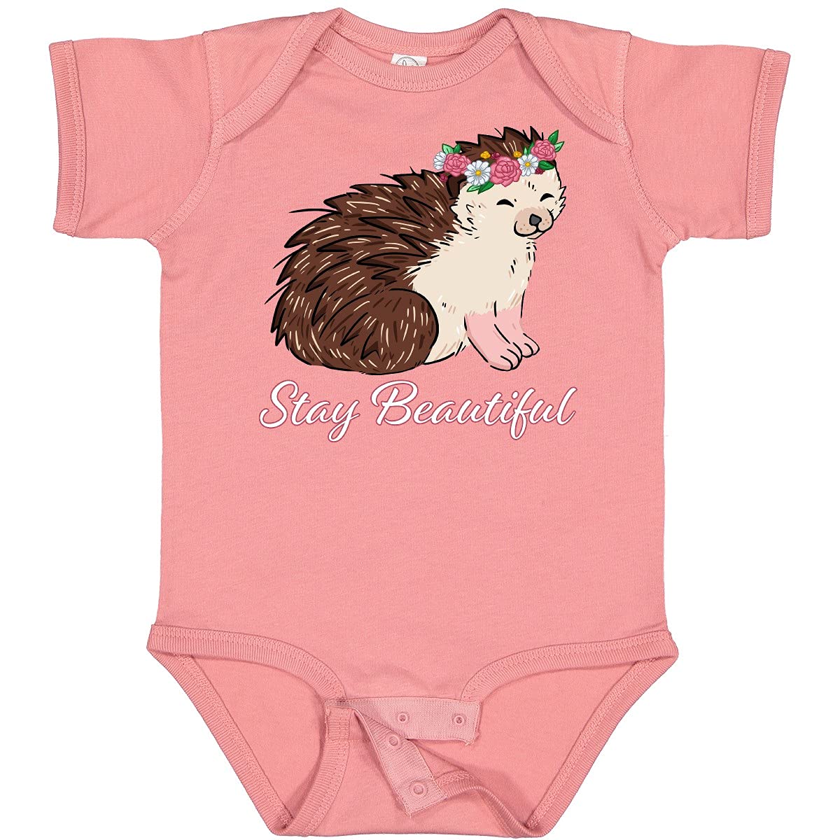 Stay Beautiful Flower Crown Hedgehog Baby Bodysuit - Perfect for Newborn Photoshoots