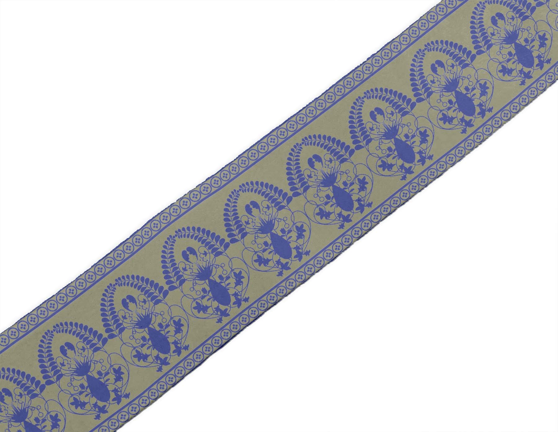Green Leaves & Floral Printed Dupion Fabric Ribbon Trim - 9 Yards, 4 Inches Wide for DIY Crafts, Sewing Projects, Dressmaking, and Home Decor Accessories