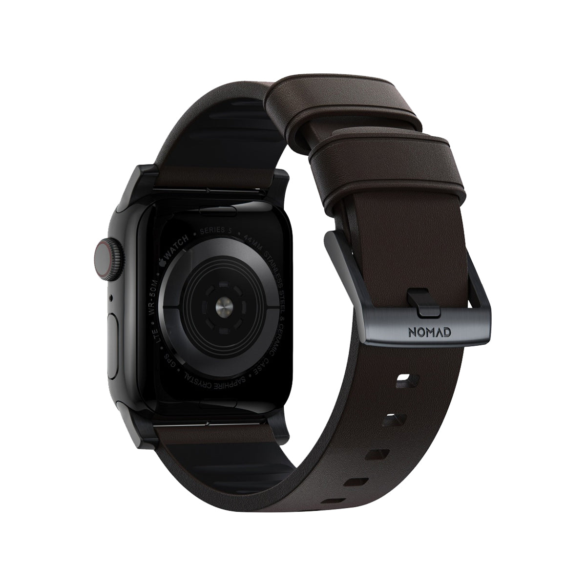 Nomad Active Band Pro 45mm / 49mm - Black Hard Case with Premium Brown Leather Strap | Compatible with Apple Watch for Sports & Everyday Wear