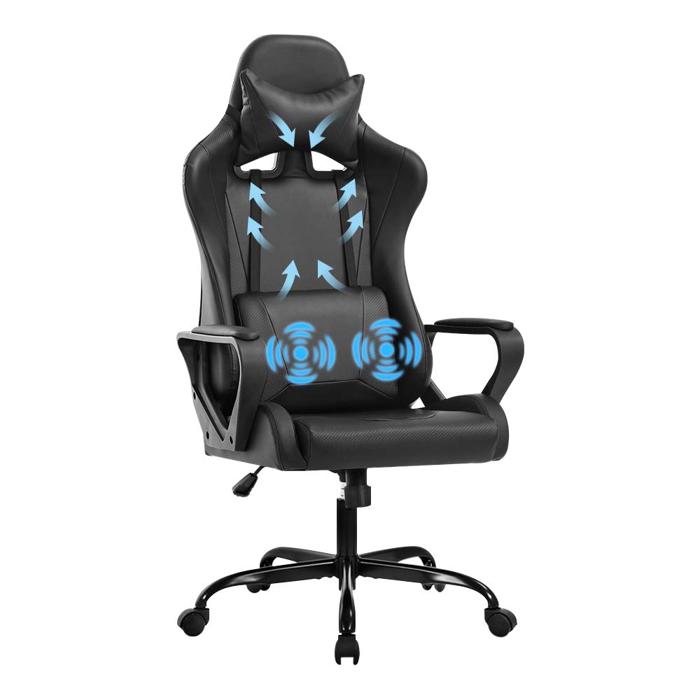 Racing Style Gaming Chair - Ergonomic High Back Office Chair with Adjustable Headrest & Lumbar Support, Swivel Computer Desk Chair for Gaming, Work & Home Use - Black