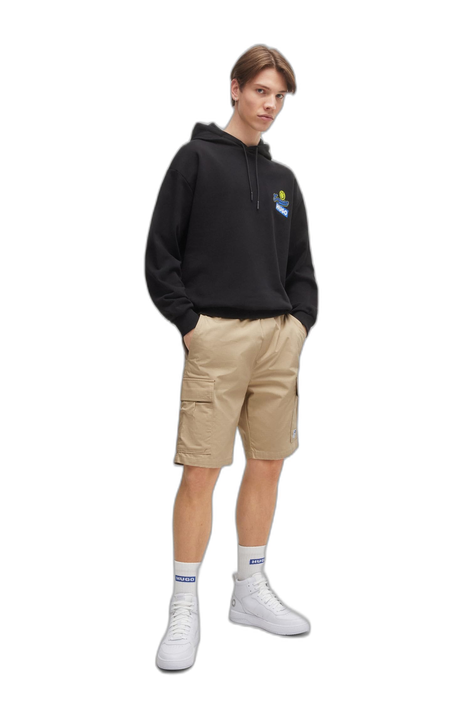 HUGO Men's Relaxed Fit Cargo Shorts - Cotton Casual Summer Shorts with Multiple Pockets for Outdoor, Travel & Everyday Wear