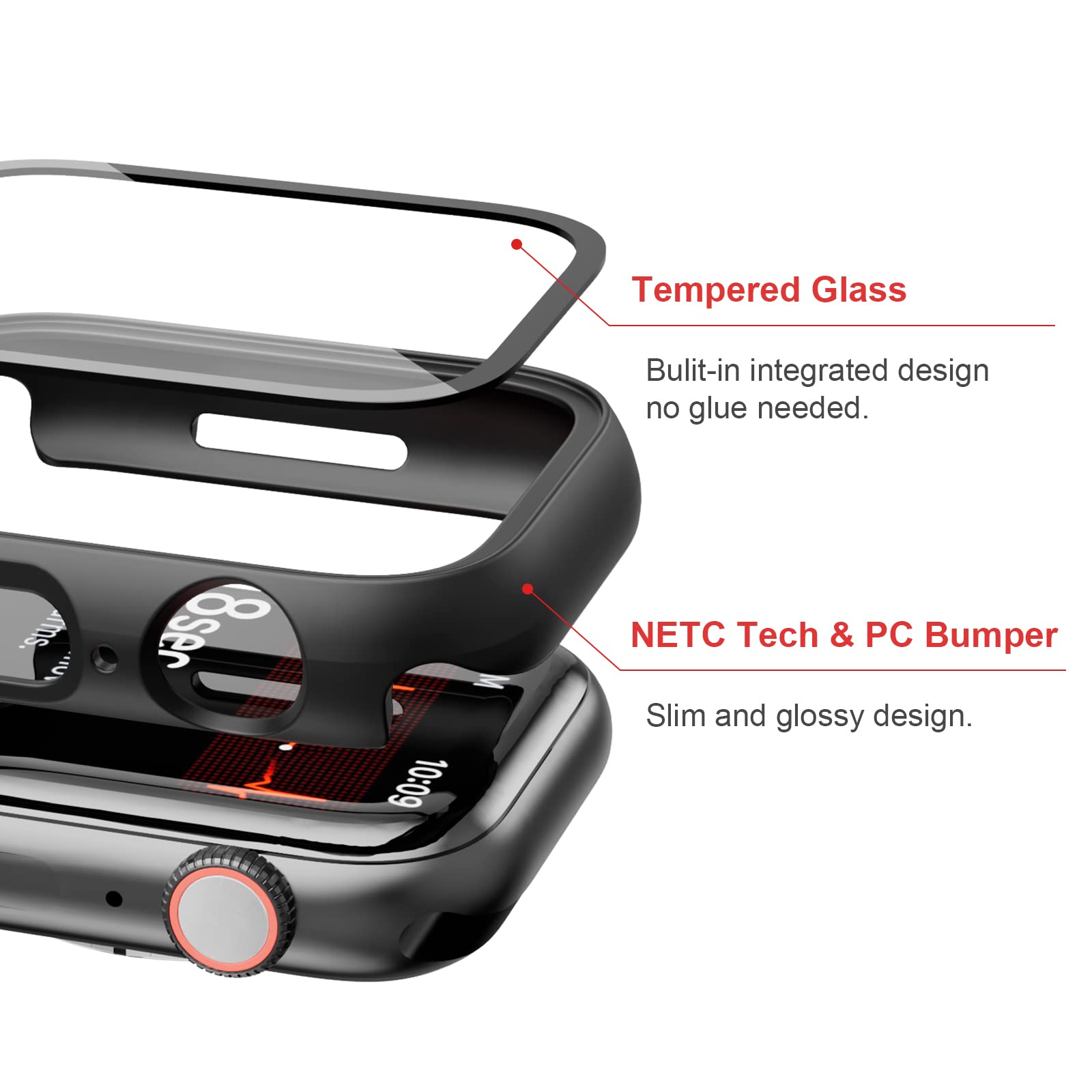 2 Pack Slim Hard PC Case with Tempered Glass Screen Protector for Apple Watch Series 9/8/7 45mm - Ultra Thin Protective Cover for iWatch Accessories (Clear) - Perfect for Workouts, Outdoor Activities & Daily Wear