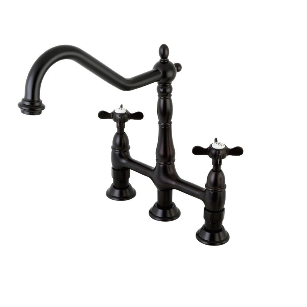 Essex Cross Handles Bridge Kitchen Faucet with Pull Down Sprayer - Classic Design for Farmhouse & Vintage Style Kitchens