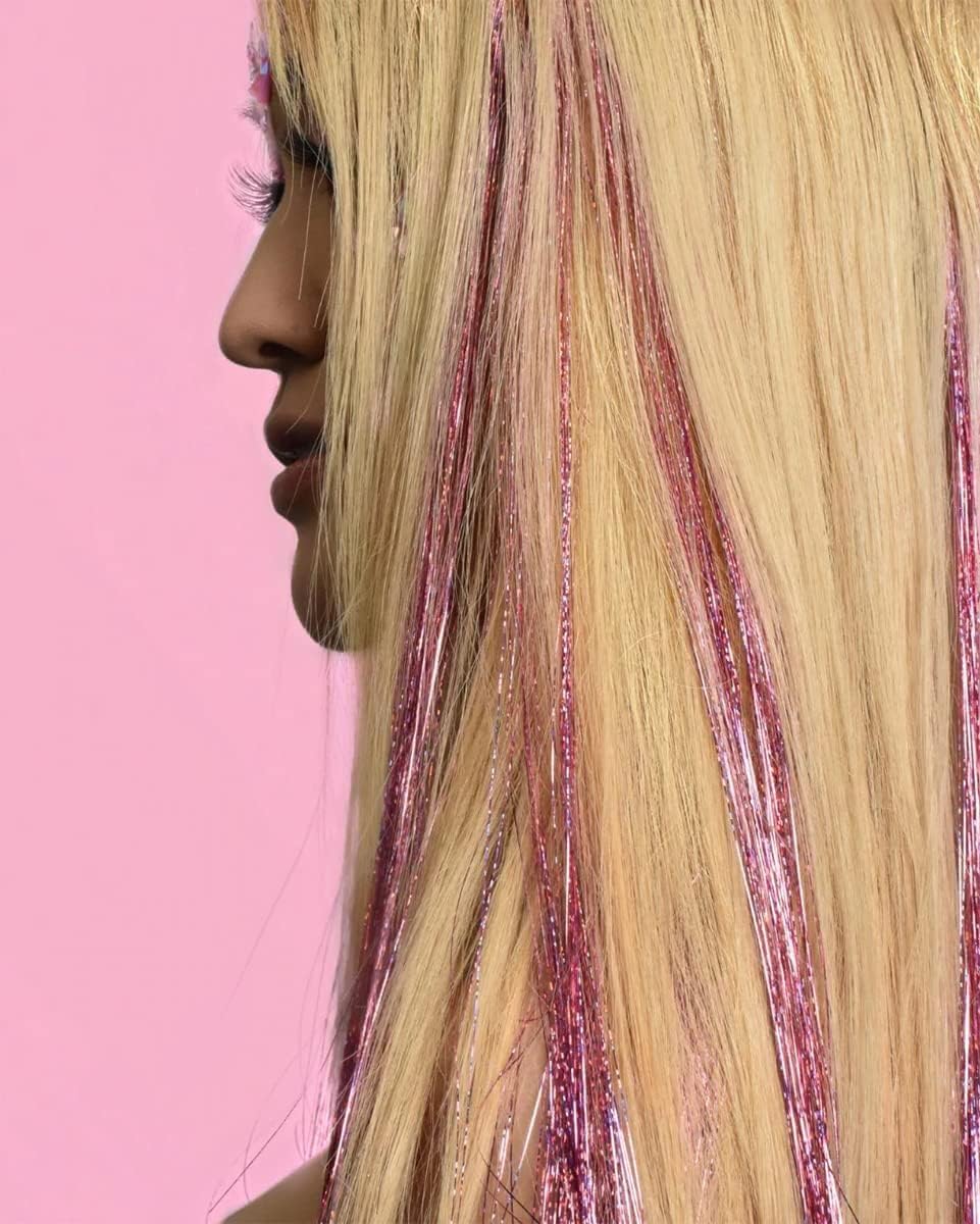 Kabello Sparkle Highlights Hair Extensions for Women & Girls - Pink Ombre Clip-in Extensions for Parties, Cosplay & Special Occasions