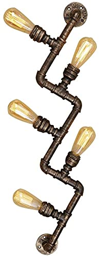 Vintage Industrial Wall Lamp - 5-Light Iron Water Pipe Sconce, Steampunk Retro Metal Lighting Fixture for Hallway, Cafe, Restaurant & Bar Decoration - Perfect for Ambient Lighting in Living Room, Bedroom or Office