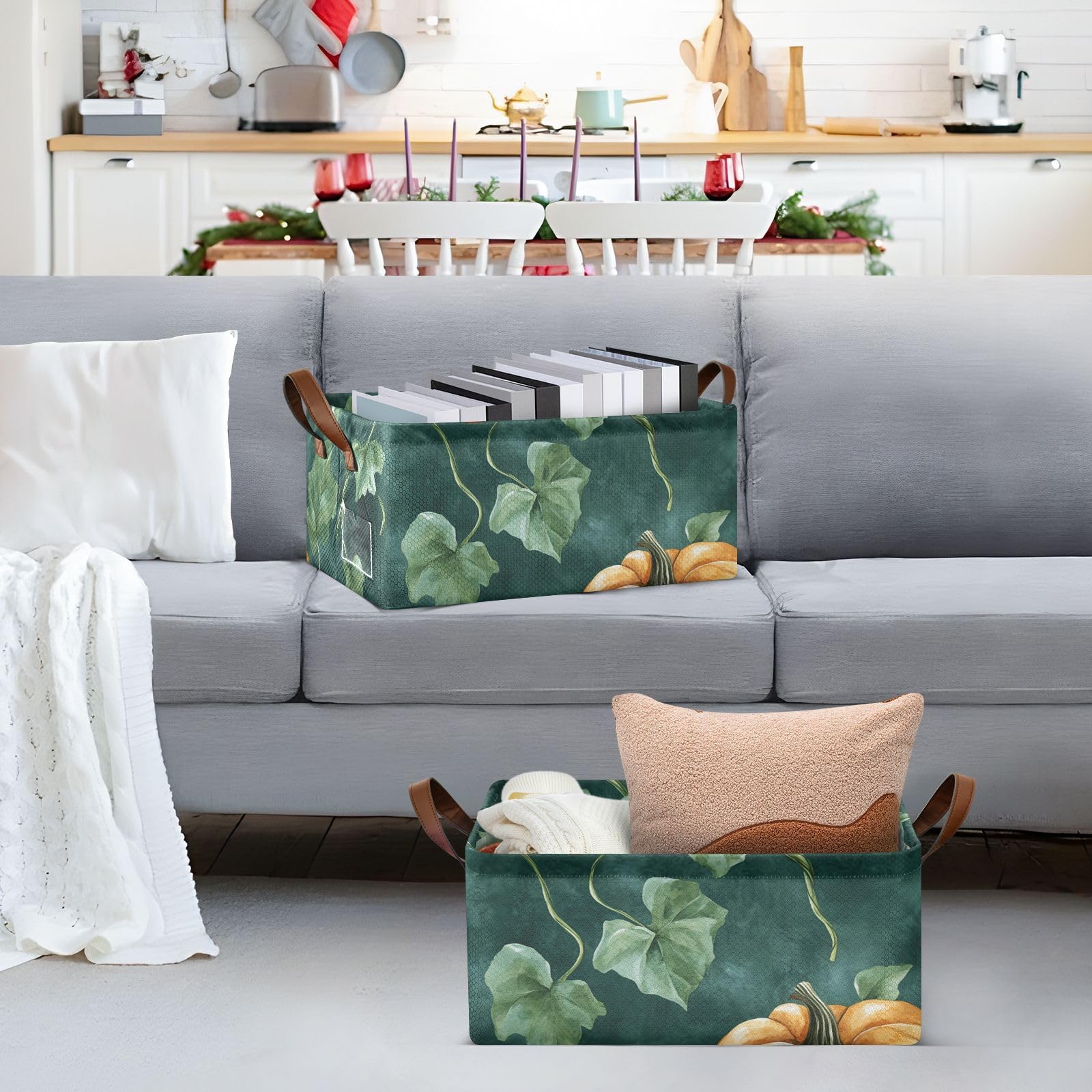 Foldable Metal Frame Storage Bins - Green Pumpkin Organizer for Home & Office
