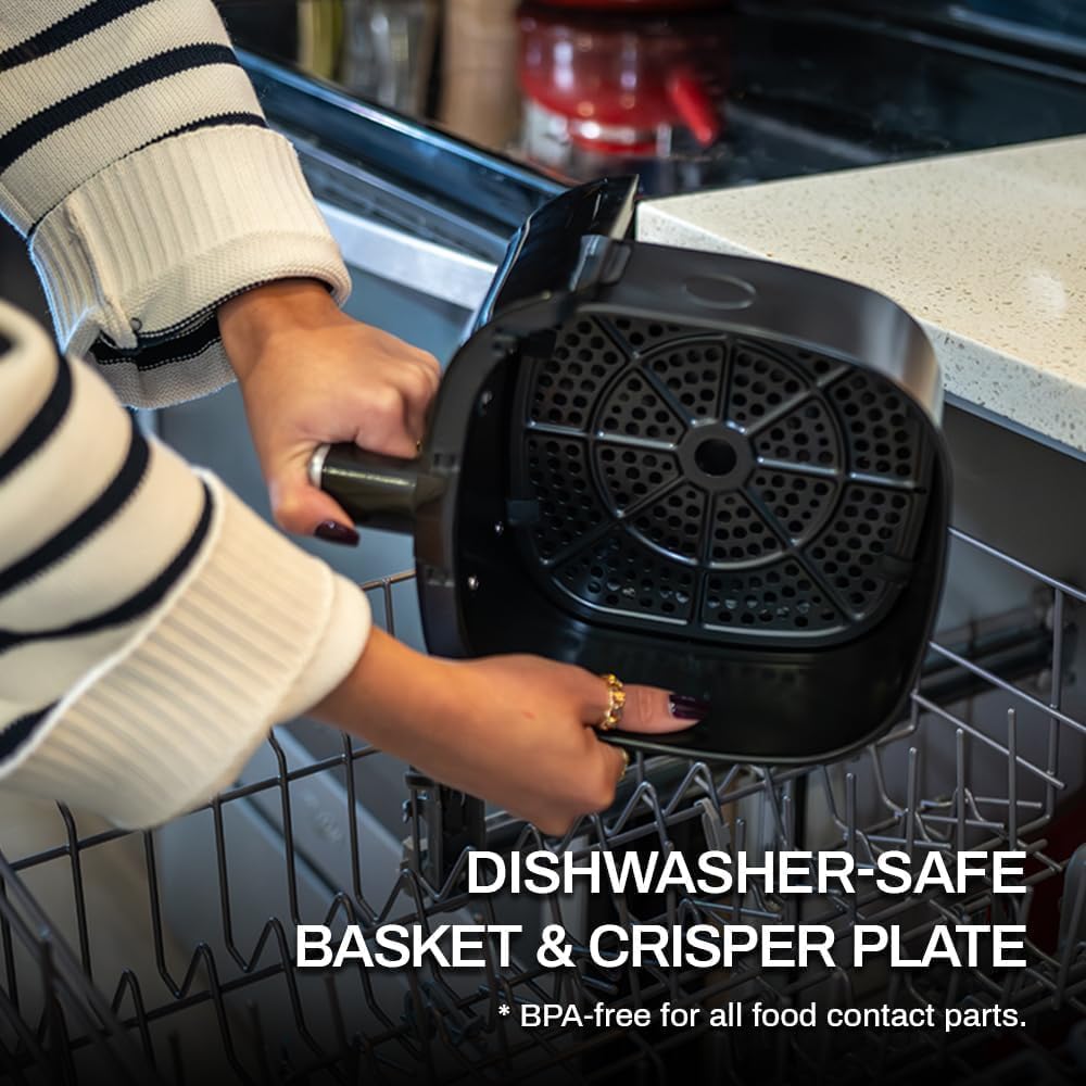 3.8QT Digital Air Fryer for 1-2 People - 8-in-1 Functions (Air Fry, Roast, Bake, Broil) with Preheat & Shake Reminder, Nonstick Dishwasher-Safe Basket - Compact Black Air Fryer for Healthy Cooking, Small Kitchen & Apartment Living