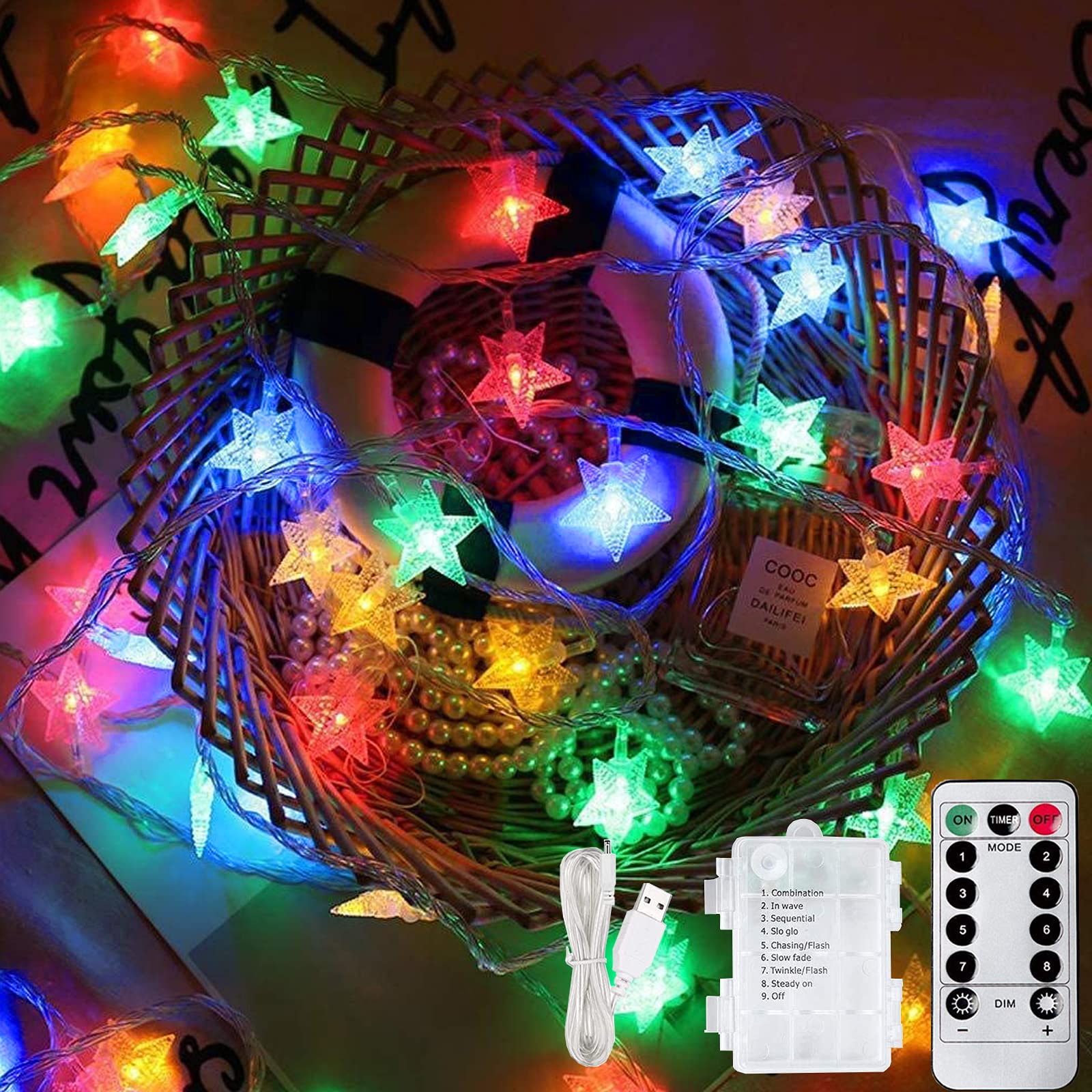 100LED Star String Lights - 32.8ft Battery Operated Fairy Lights with Remote Control | Waterproof Indoor/Outdoor Hanging Lights for Bedroom, Garden, Party & Christmas Decor | Perfect for Home, Wedding, Patio and Holiday Lighting
