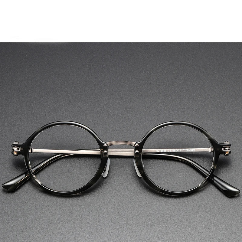Stylish Black Unisex Full Rim Round Titanium Acetate Eyeglasses RT5866 - Perfect for Reading, Work & Everyday Fashion