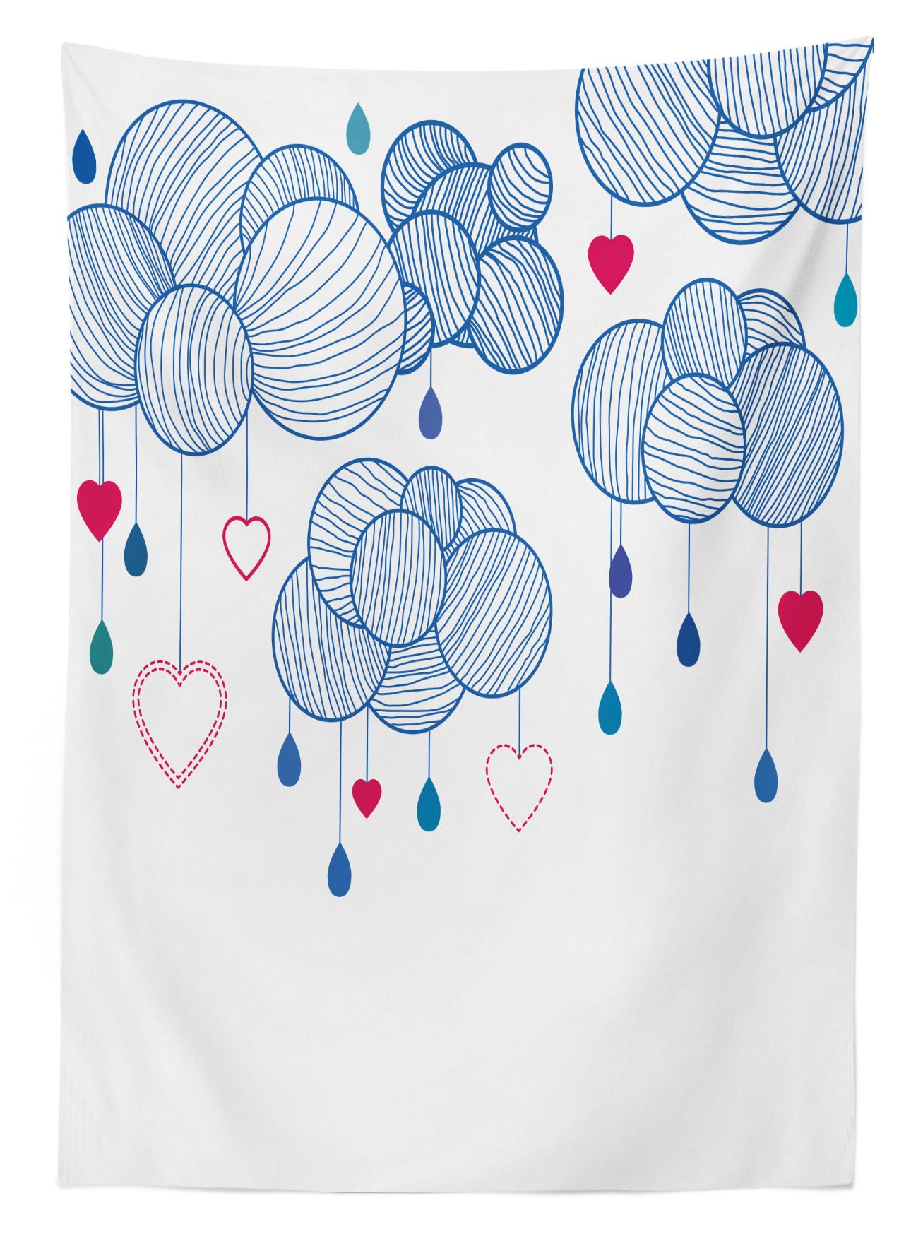 Ambesonne Modern Outdoor Tablecloth - Fluffy Hand-Drawn Clouds with Hearts Design, Washable Picnic Table Cover 58x120 Inches, Violet Blue Magenta White - Perfect for Garden Parties, BBQs, and Outdoor Dining Decorations
