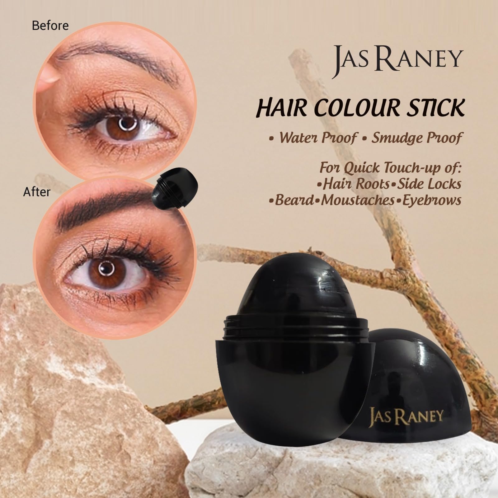 Jas Raney Semi-Permanent Hair Color Stick - True Hair Tone & Instant Touch Up for Side Locks, Beard & Eyebrows (20g) | Quick & Easy Hair Dye for Men & Women | Perfect for Travel, Touch-Ups & Styling