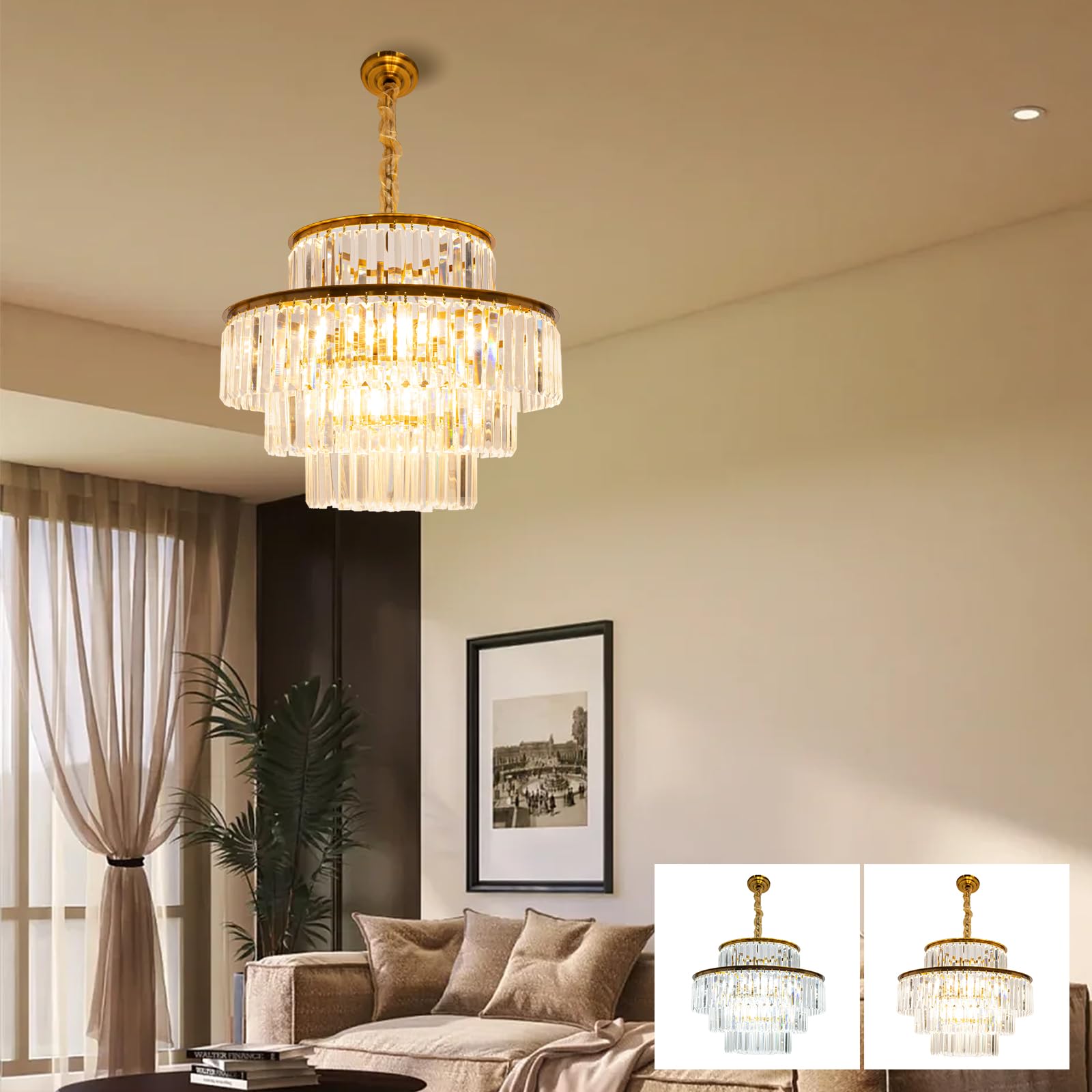 Modern Luxury Chrome Crystal Chandelier - 10-Light 4-Tier Contemporary Pendant Ceiling Light Fixture (23.6