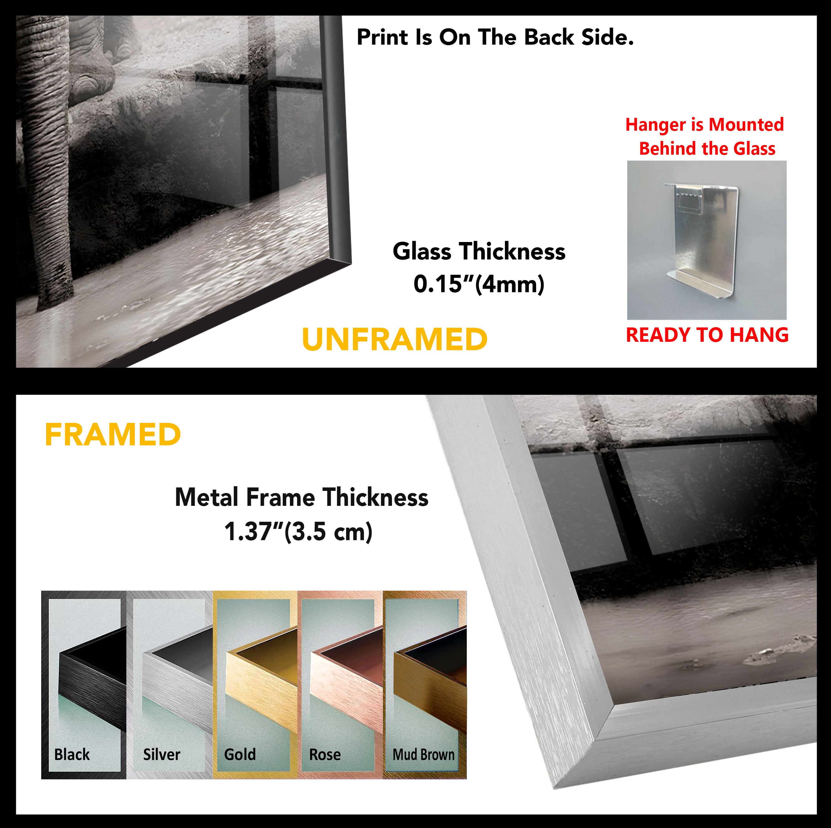 Elegant Black and White Elephant Glass Wall Art - Handmade Modern Home Decor for Living Room, Bedroom, or Office