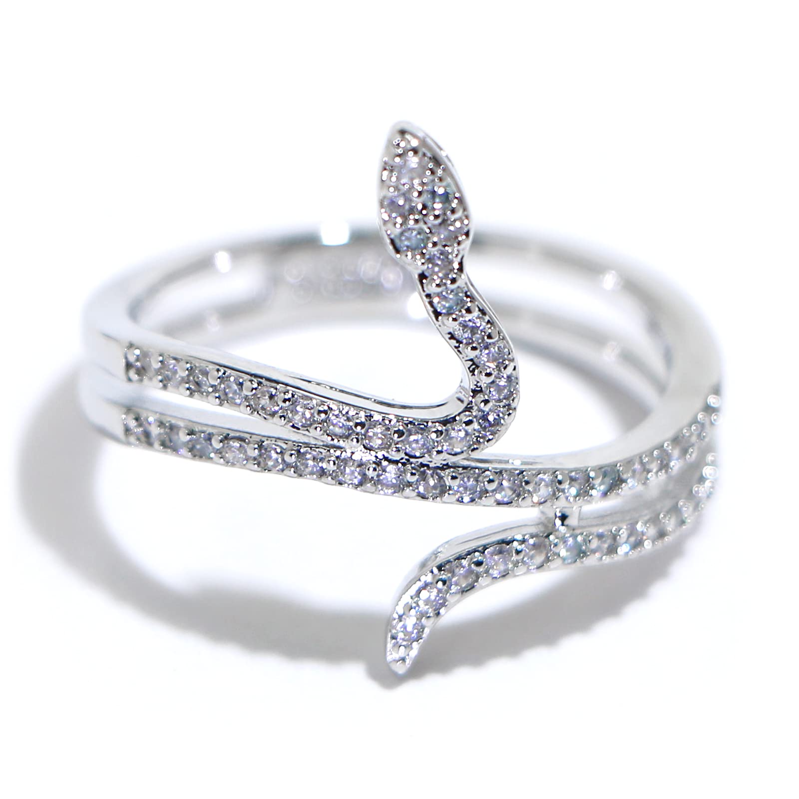 925 Sterling Silver Shiny Full Diamond Gemstone Ring - Cubic Zirconia CZ Snake Shape Eternity Wedding Band for Women (Size 10) - Perfect for Engagement, Anniversary & Special Occasion Gifts