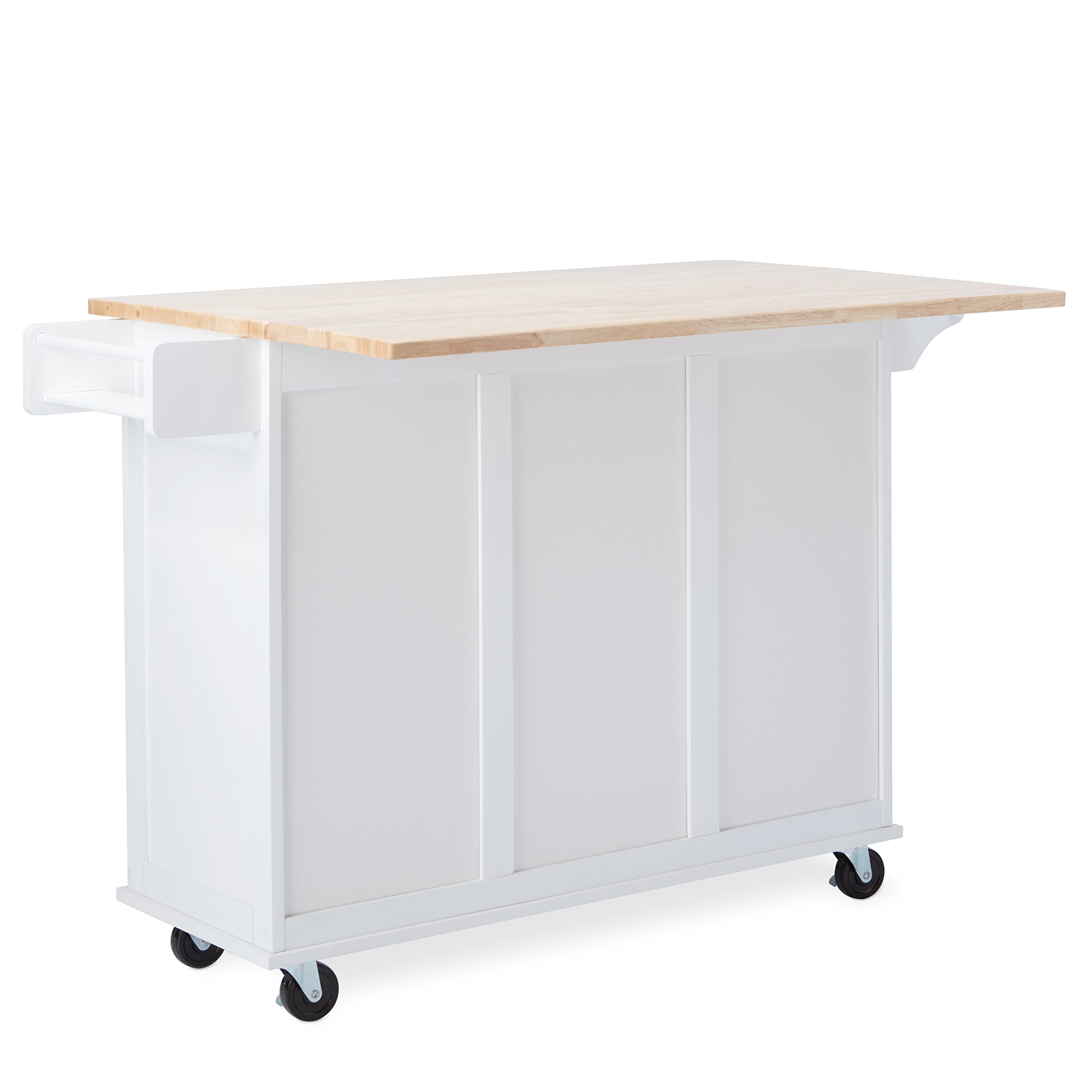 Traditional Chrome Metal 3-Drawer Drop Leaf Kitchen Cart - White/Natural Finish | Space-Saving Kitchen Island with Storage for Small Apartments & Dining Areas