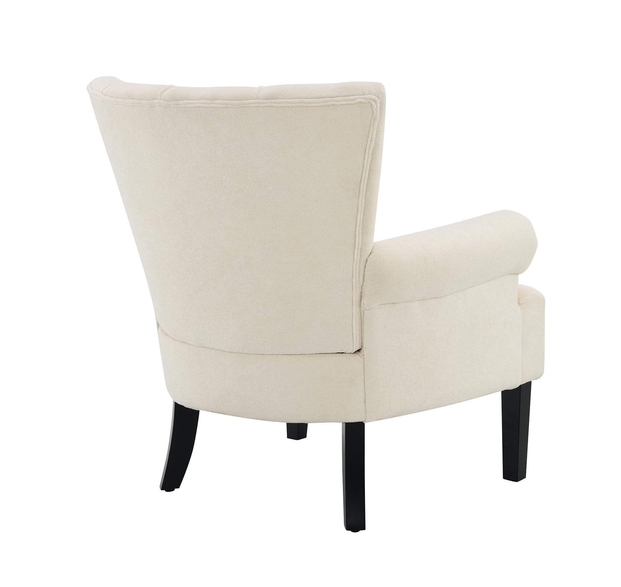 Modern Channel Tufted Accent Chair with Rolling Arms - High Back Upholstered Club Armchair with Solid Wood Legs - Comfortable Living Room & Bedroom Furniture - Perfect for Reading Nook, Home Office or Lounge Area - Beige