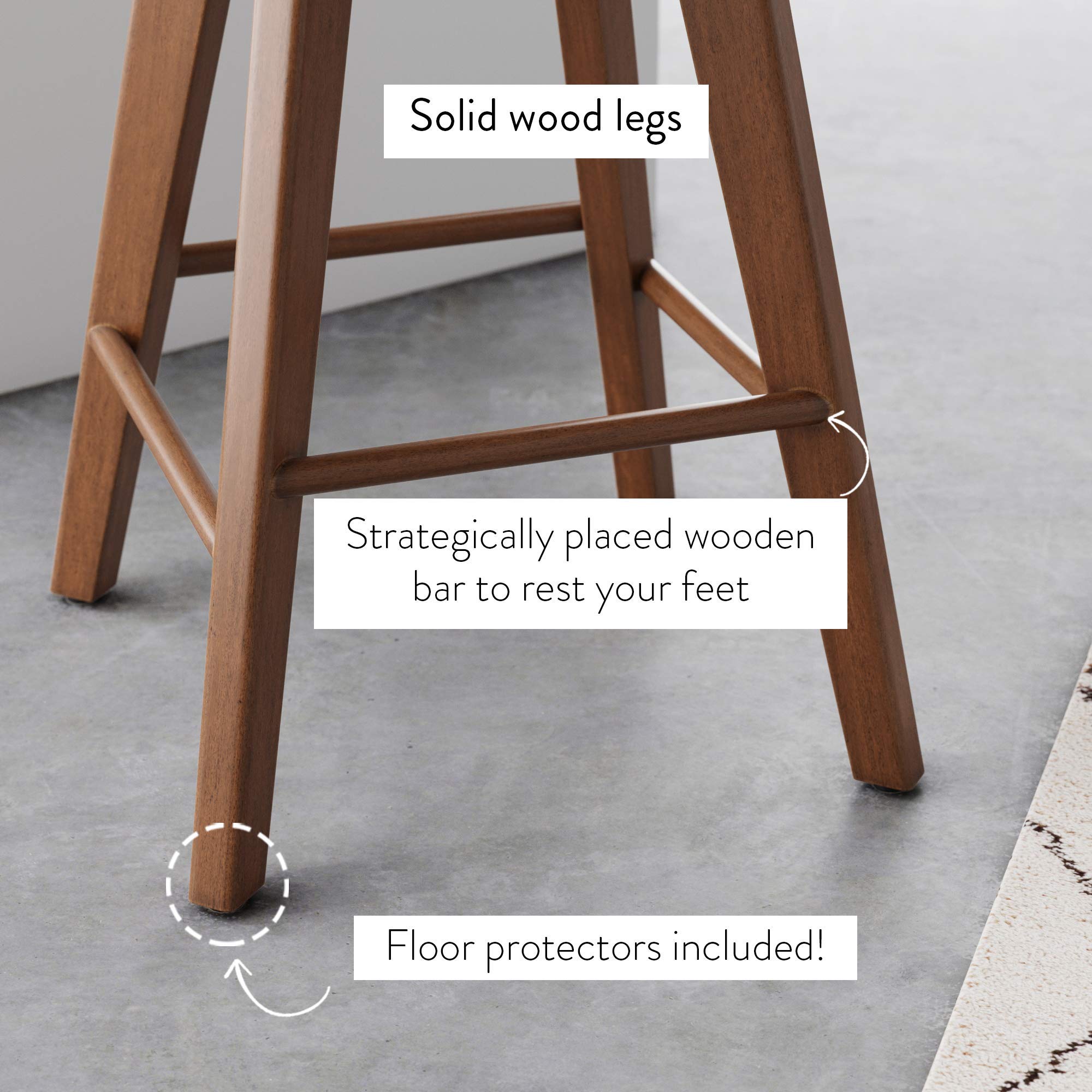 Amalia Backless Kitchen Counter Height Bar Stool - Solid Wood 360° Swivel Seat in Antique Coffee/Natural Wheat - Perfect for Breakfast Bars, Kitchen Islands & Small Spaces