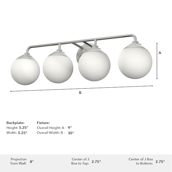 Hunter Hepburn 4-Light Brushed Nickel Bathroom Vanity Light Fixture - Perfect for Modern Bathrooms, Powder Rooms & Dressing Areas