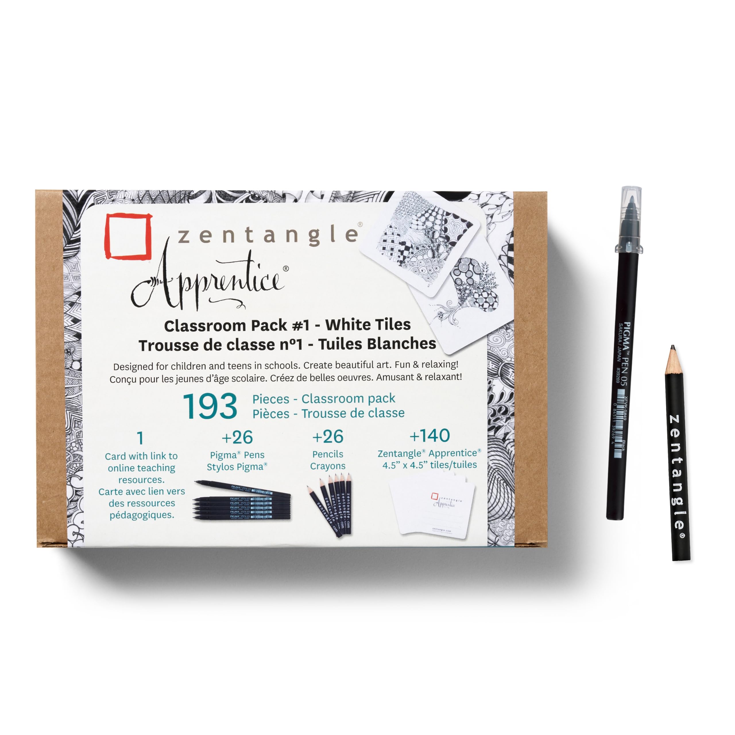 SAKURA Zentangle Apprentice Classroom Pack - 193-Piece Art Set with DVD, Pigma Pens, Pencils & White Paper Tiles | Perfect for Beginners, Teachers & Zen Art Therapy | Classroom, Home & Creative Workshops