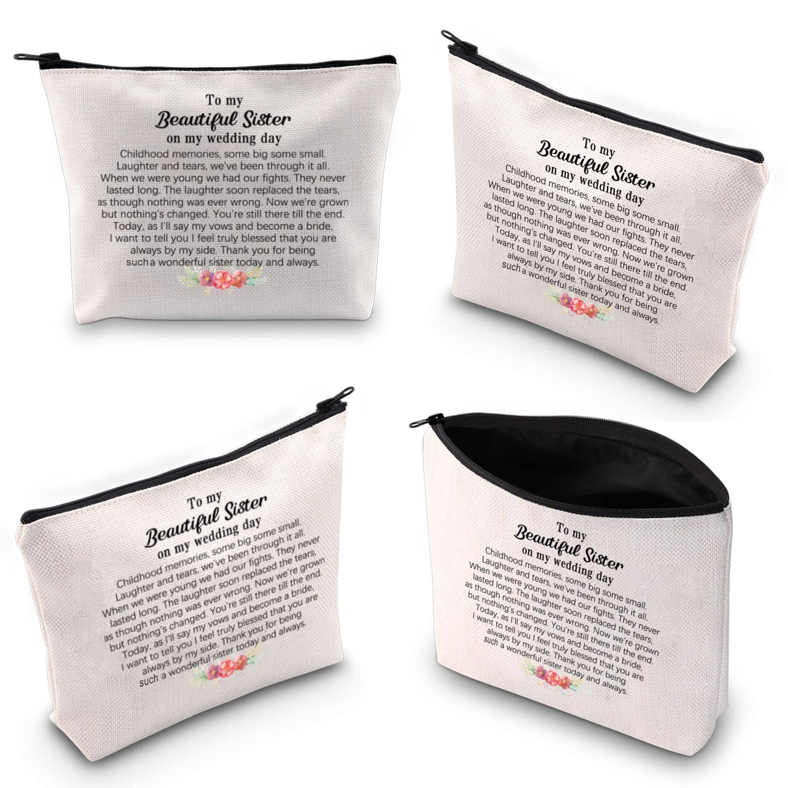 XYANFA Bridal Makeup Bag - Wedding Gift for Sister from Bride, Thank You Sister Zipper Pouch (To My Beautiful Sister) - Perfect for Bridal Shower, Bachelorette Party & Wedding Day Essentials
