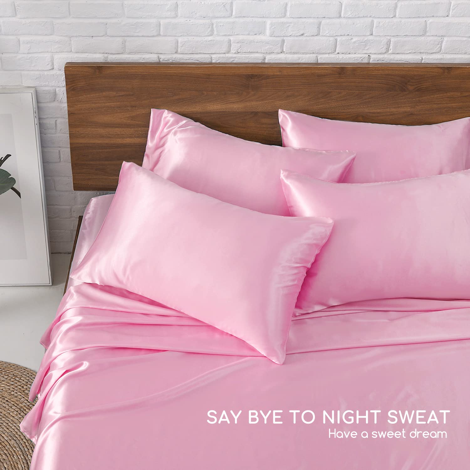 MR&HM Satin King Size Bed Sheets Set - 6 Piece Silky Soft Bedding with 15