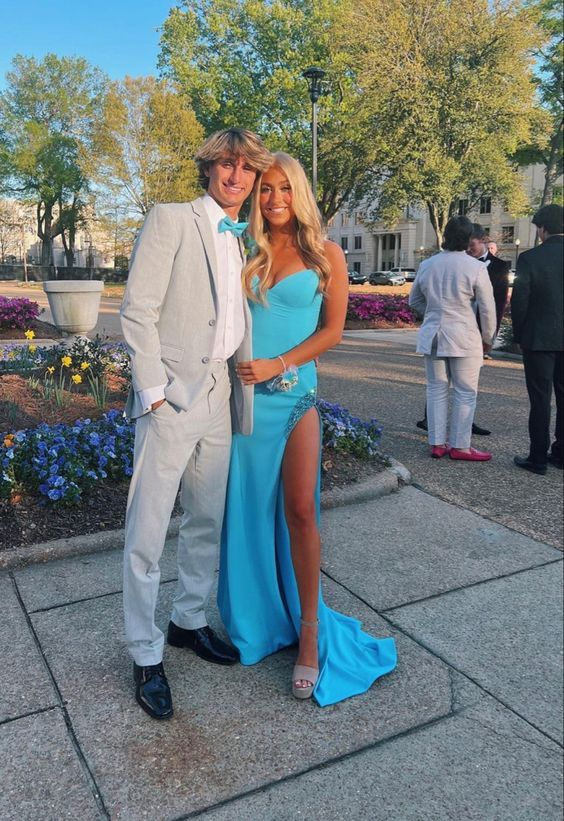 Elegant Blue Slit Long Prom Dress for Formal Parties & Evening Events - J5494 | Perfect for Homecoming, Prom Night & Special Occasions