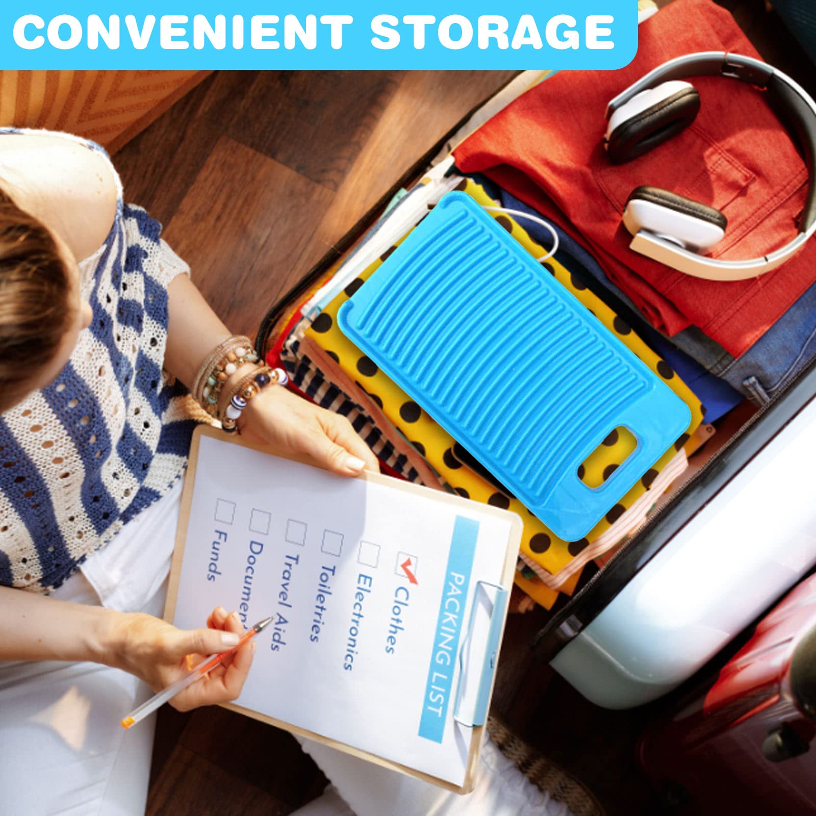 Mini Plastic Washboard for Kids - Small Laundry Washing Board for Shirts & Delicates - Blue Handheld Scrubber - Perfect for Camping, Travel & Small Loads