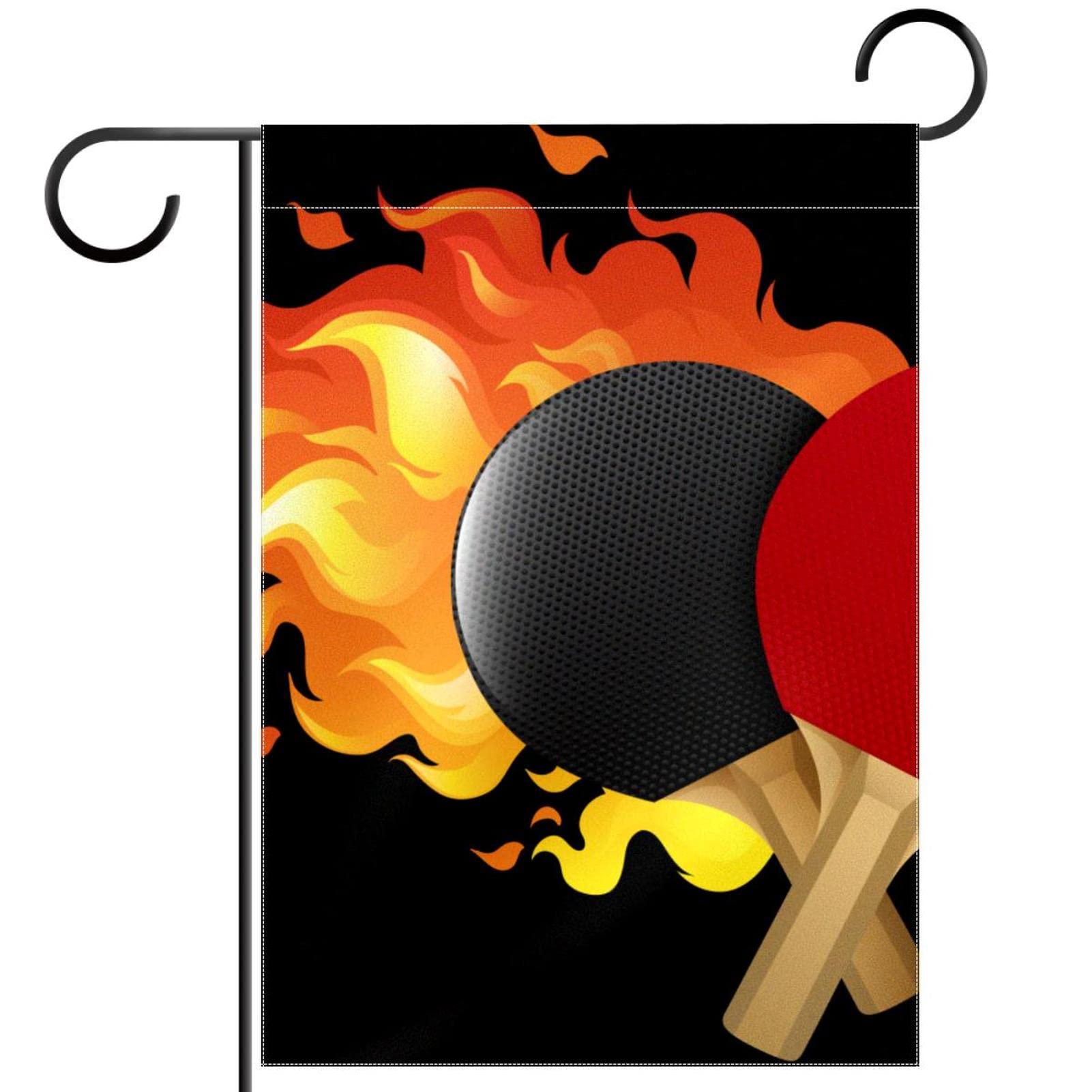 Double-Sided Flaming Table Tennis Garden Flag - 12x18 Inch Polyester Outdoor Lawn Banner for Yard Decor, Welcome Home & Holiday Decoration | Perfect for Patio, Backyard, and Seasonal Celebrations