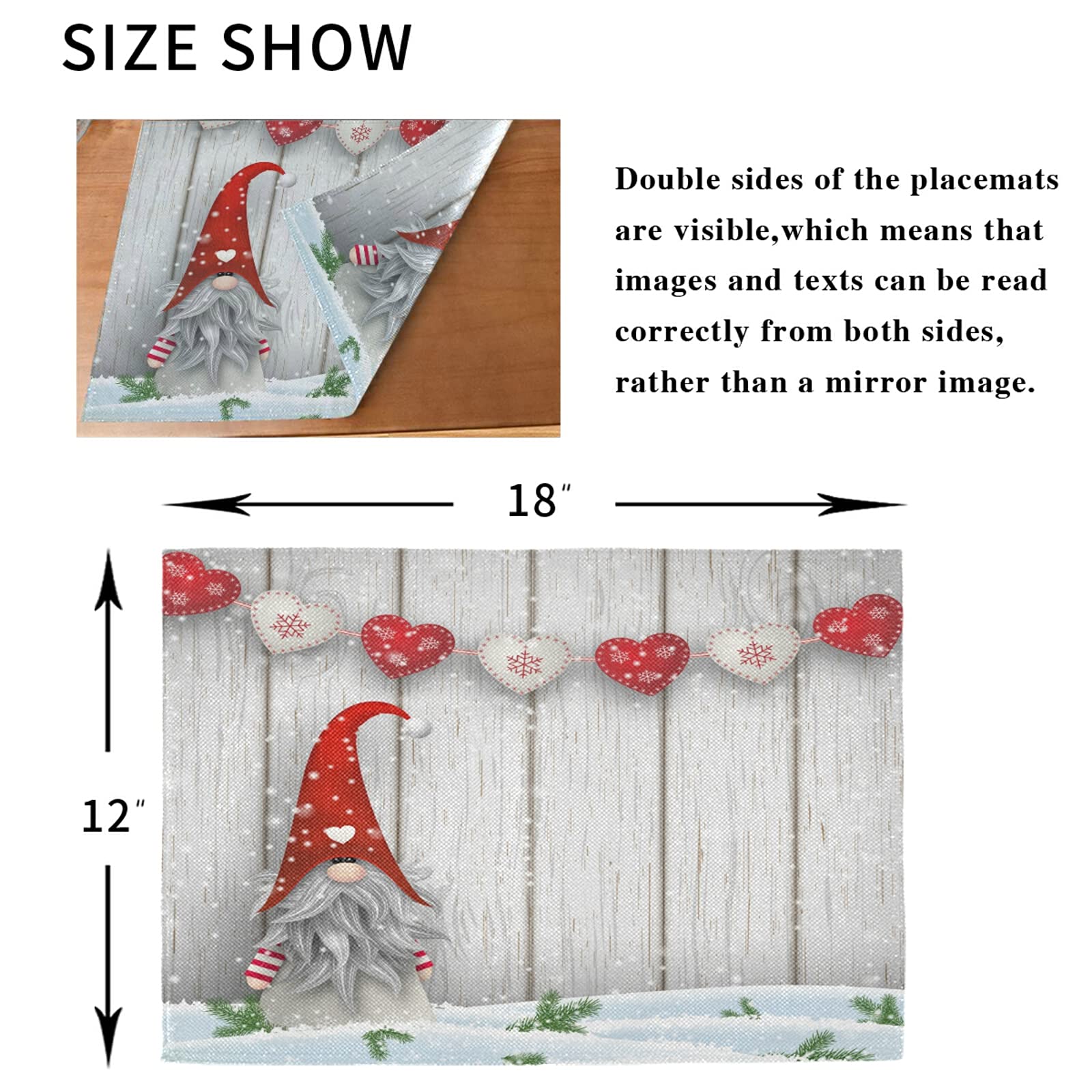 Festive Gnome Christmas Placemats Set of 4 - Heat Resistant Holiday Table Mats for Kitchen & Dining Decor - Perfect for Christmas Dinner, Holiday Parties & Winter Home Decor