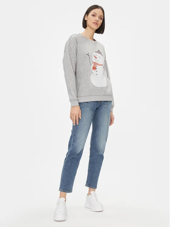 Festive Glitter Snowman Christmas Sweater (Grey) - Cozy Holiday Pullover for Xmas Parties & Winter Gatherings