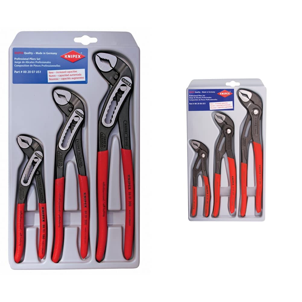 KNIPEX 6-Piece Pliers Set - 3 Alligator Pliers (7, 10, 12 Inch) & 3 Cobra Pliers (7, 10, 12 Inch) - Professional Water Pump Pliers for Plumbing, Automotive Repair, and DIY Projects