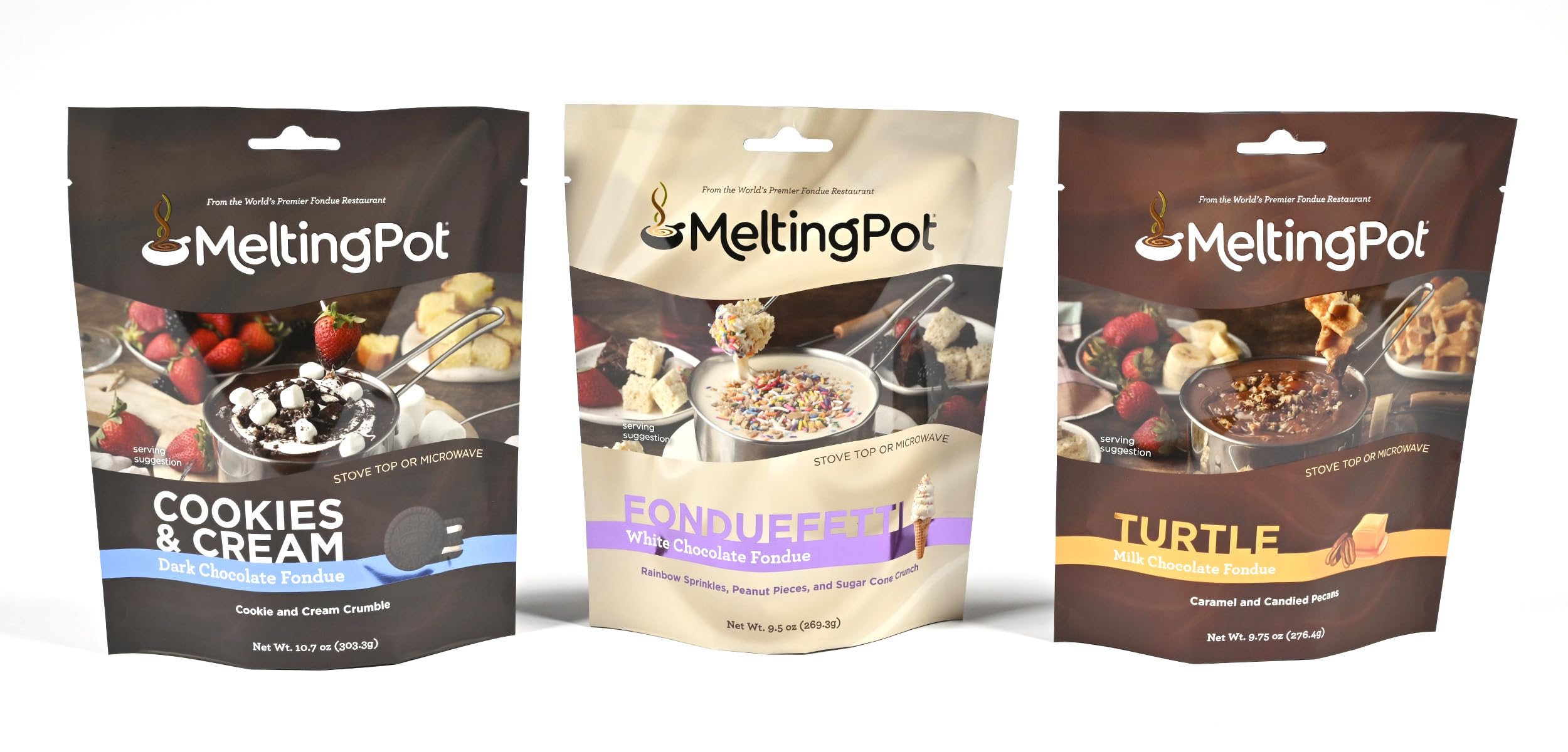 Premium Melting Pot Chocolate Fondue - Mini Milk Chocolate Turtle Flavor Wafers for Melting (Pack of 3, 9.75oz Bags) | Perfect for Parties, Dessert Dips & Romantic Date Nights